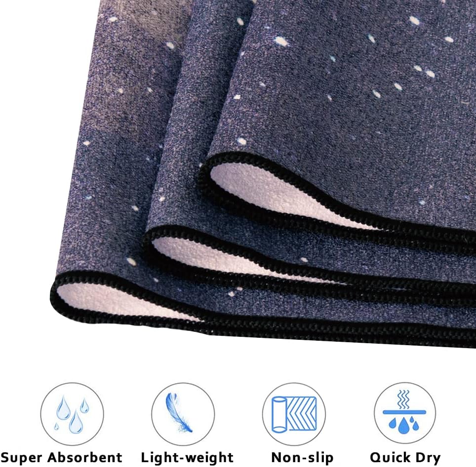 QiyI Yoga Mat Towel with Corner Pockets, Non Slip Sweat Absorbent Hot Yoga Towels, Soft Yoga Blankets with Travel Bag, Skidless Mat Cover for Workout, Gym, Fitness - 74"x26", Moon Cycle