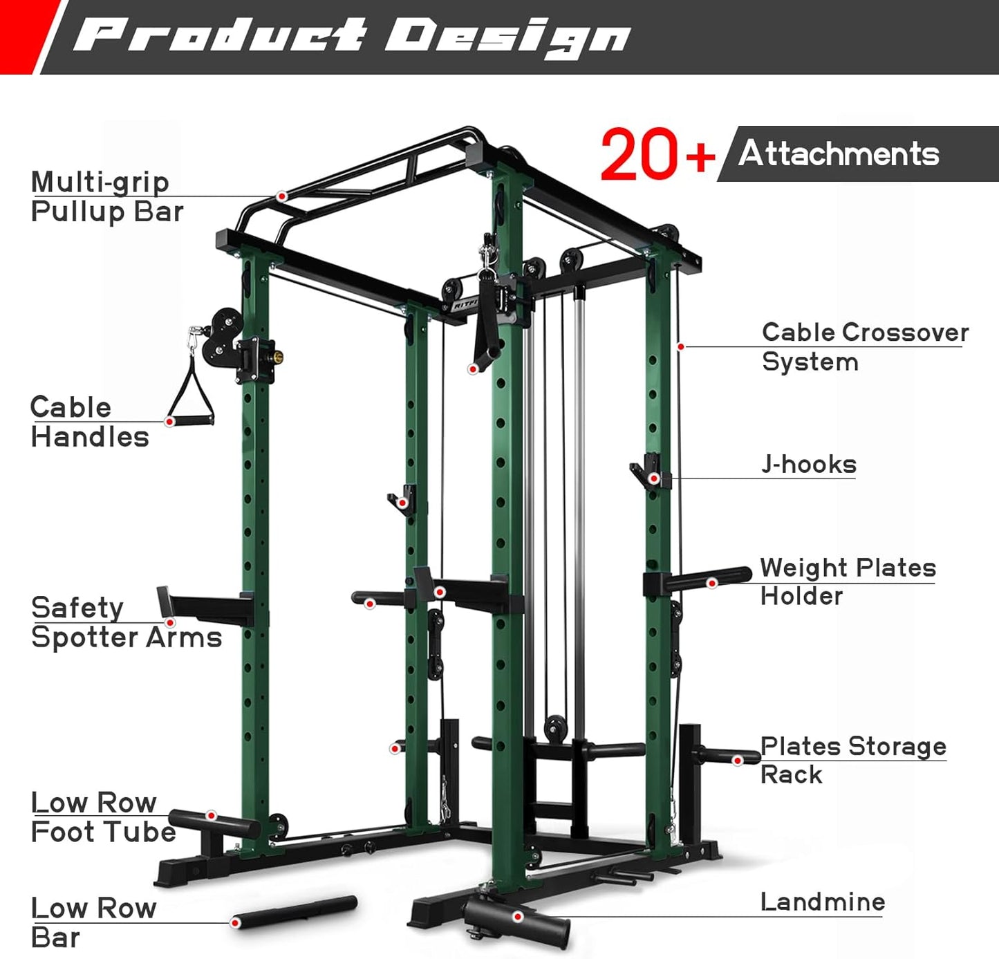 RitFit Multi-Function Squat Rack Power Cage PPC03 with Cable Crossover System, 1000LBS Capacity Power Rack and Packages with Optional Weight Bench, Barbell Weight Set, for Garage Workout & Home Gym