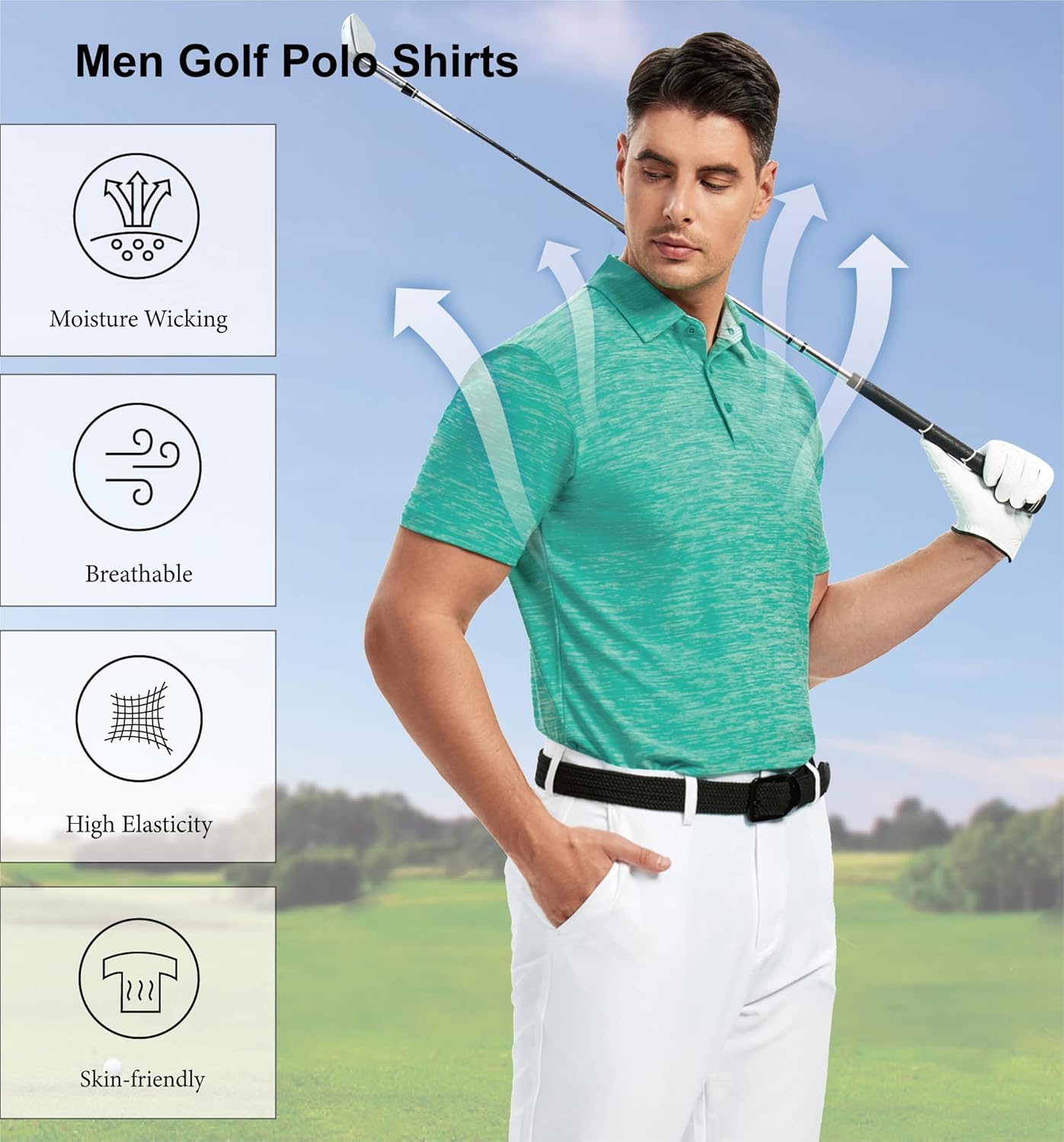 WARHORSEE Golf Polo Shirts for Men Short Sleeve Wrinkle Free 4 Way Stretch Moisture Wicking Performance Collared Tshirts