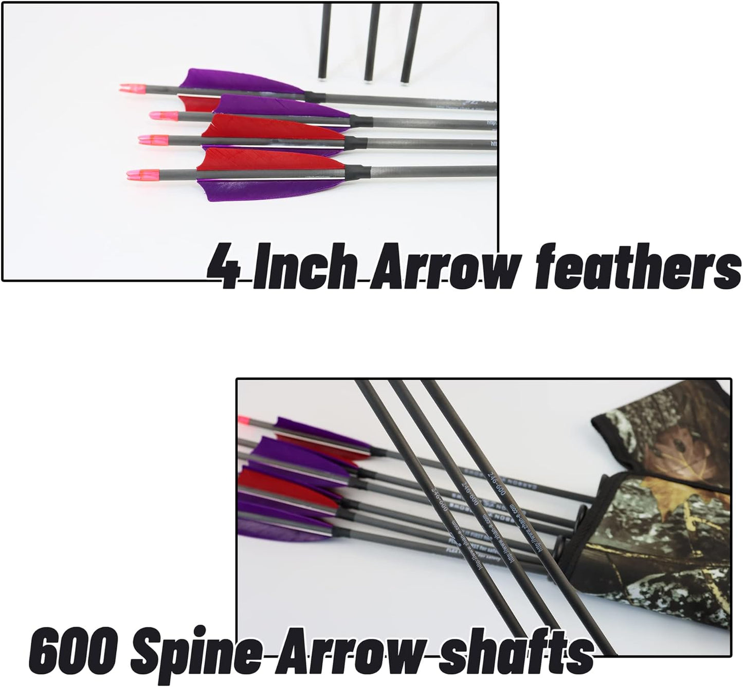 600 Spine Pure Carbon Arrows with Real Turkey Feathers Removable 100 Grain Tips Plastic Nocks for Archery Target Hunting