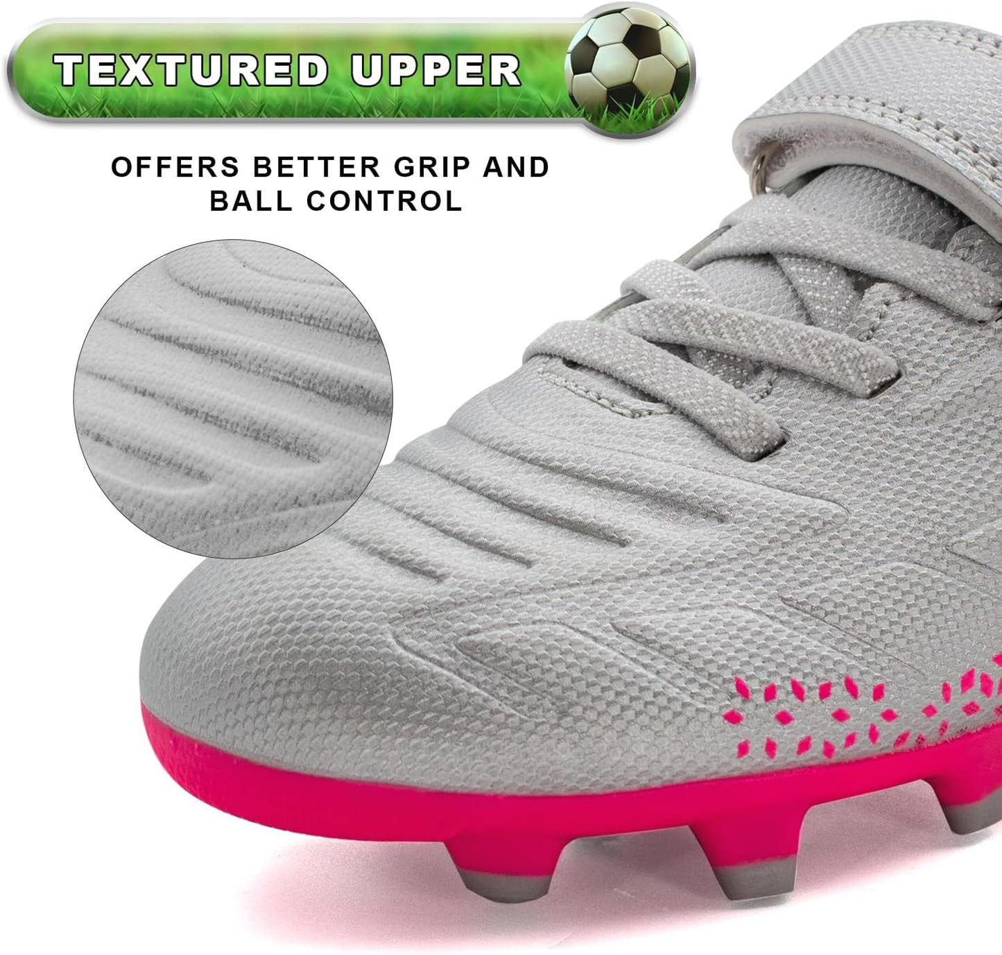 RUNIC Kids Soccer Cleats for Boys and Girls - Small and Big Kid Athletic Outdoor Football Shoes - Firm Ground - Hook and Loop Closure - Black/Gold