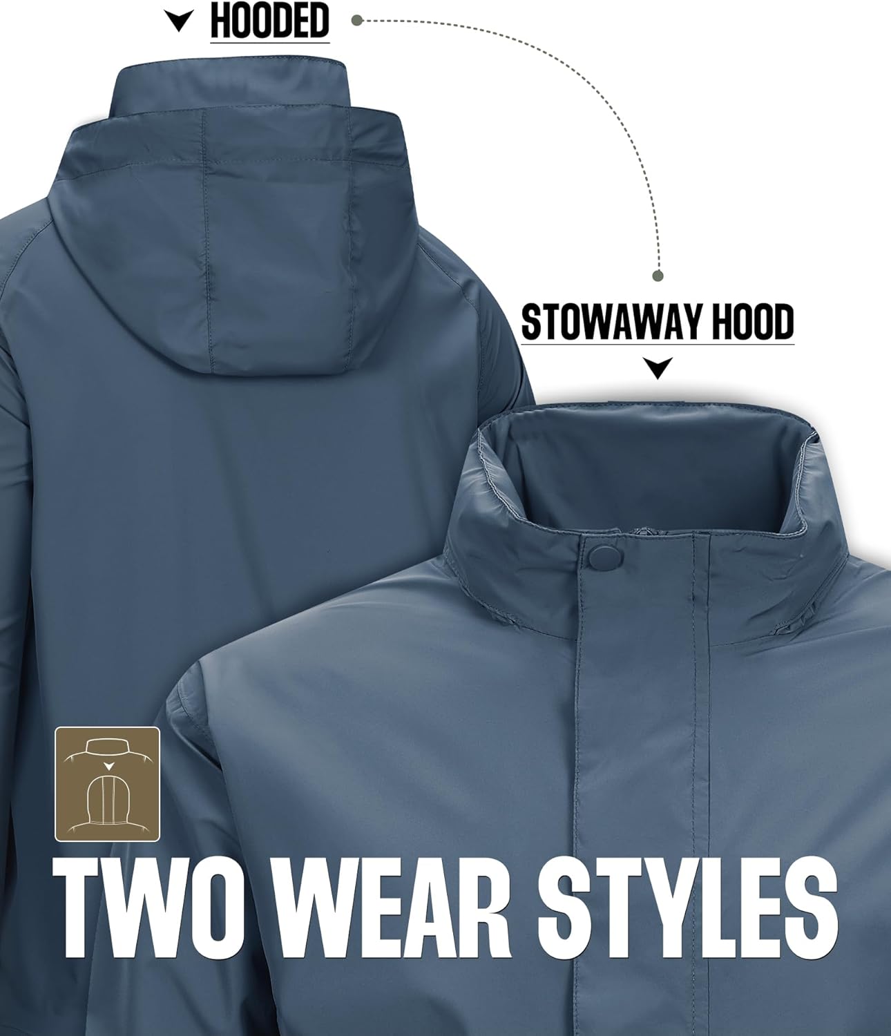 33,000ft Men's Packable Rain Jacket Waterproof Lightweight Raincoat Rain Shell with Hood for Outdoor Hiking Golf Travel