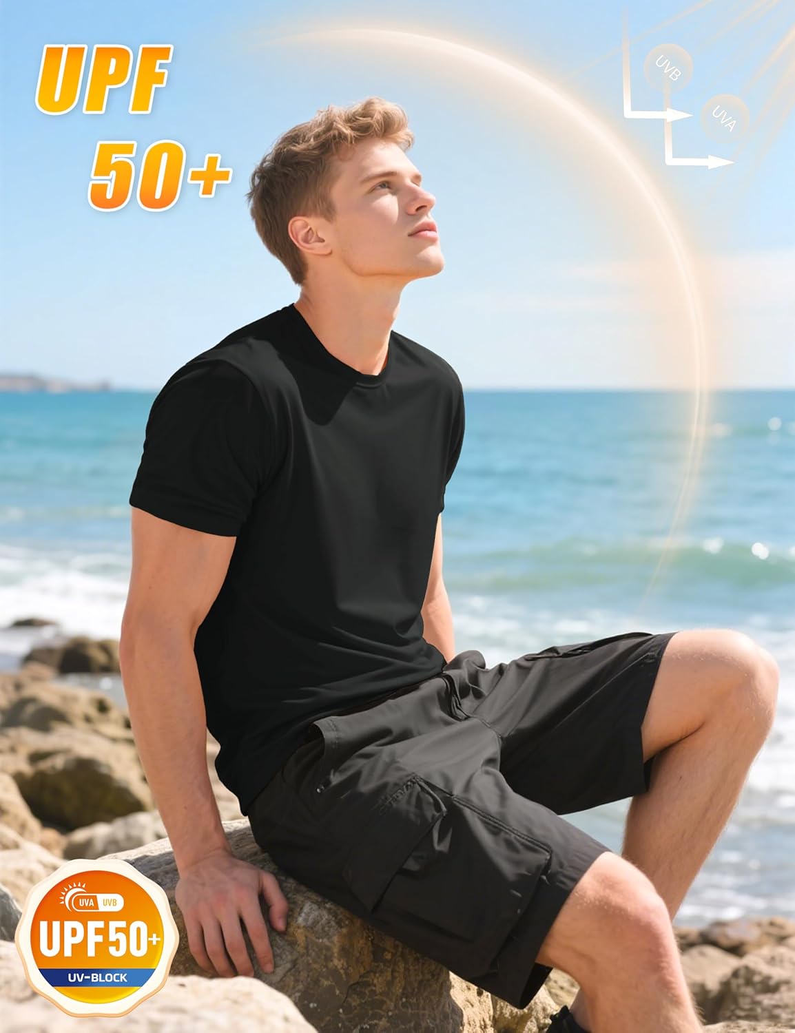 KEFITEVD Men's Short Sleeve UPF 50+ Sun Protection Shirts Quick Dry Rashguard Swim Shirt SPF Workout Fishing Athletic T-Shirt