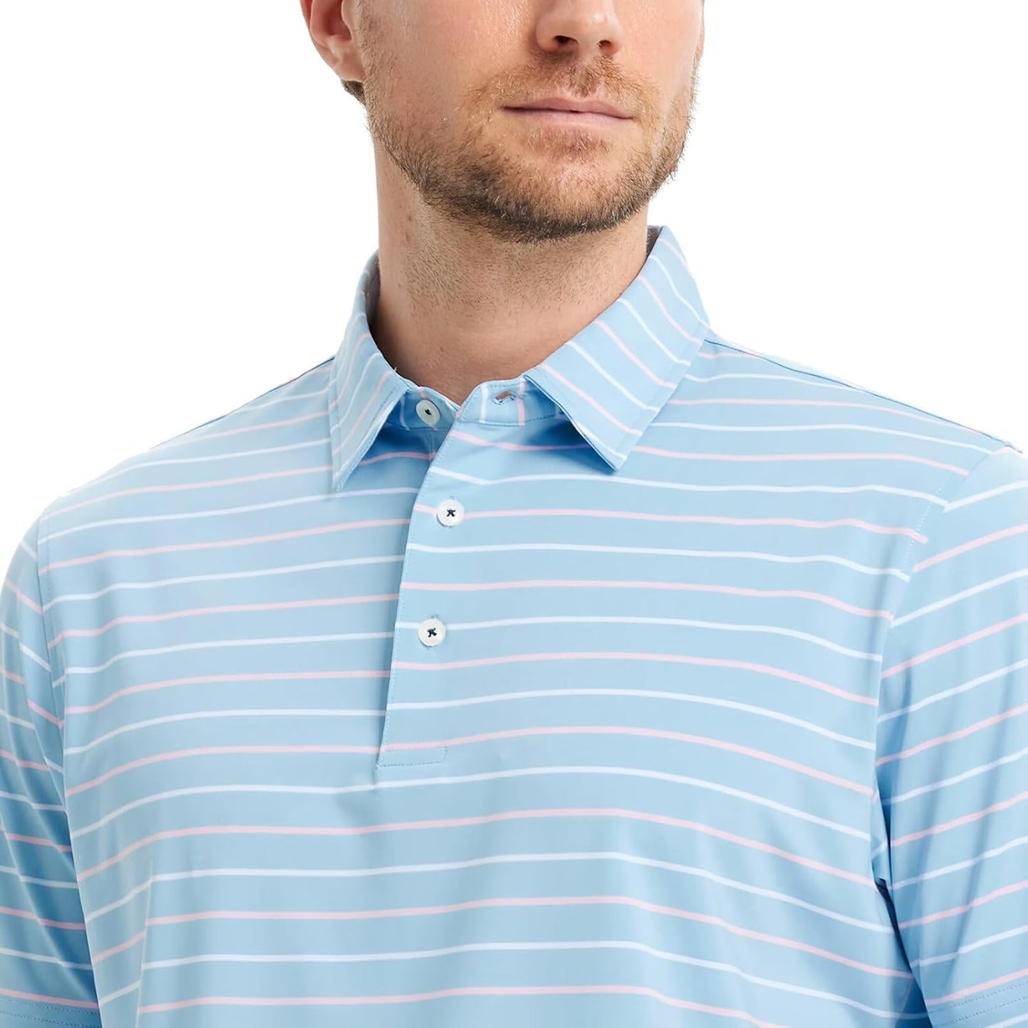 Rouen Mens Golf Shirt Moisture Wicking Dry Fit Performance Stripe Casual Collared Short Sleeve Golf Polo Shirts for Men