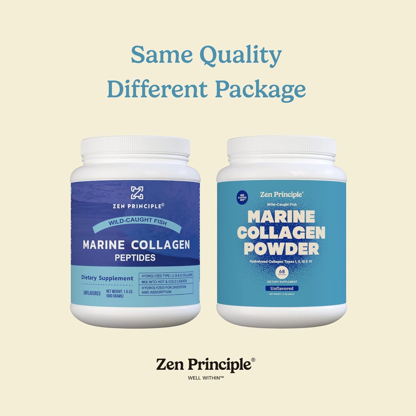 Zen Principle Marine Collagen Peptides Powder 3 lb. Wild-Caught Fish, Non-GMO. Supports Healthy Skin, Hair, Joints, and Bones. Hydrolyzed Type 1 & 3 Protein. Amino Acids, Unflavored, Easy to Mix.