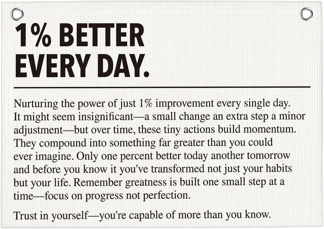 1% Better Every Day Gym Motivational Wall Art Banner Dorm Posters Gifts for Guys Men Women Gym Flag Decor for Home Gym Bedroom Workout Room 30x20 Inchs