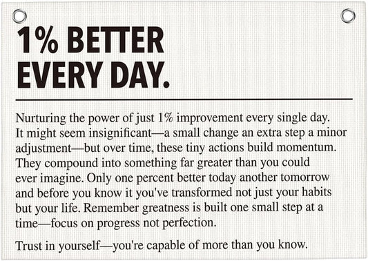 1% Better Every Day Gym Motivational Wall Art Banner Dorm Posters Gifts for Guys Men Women Gym Flag Decor for Home Gym Bedroom Workout Room 30x20 Inchs