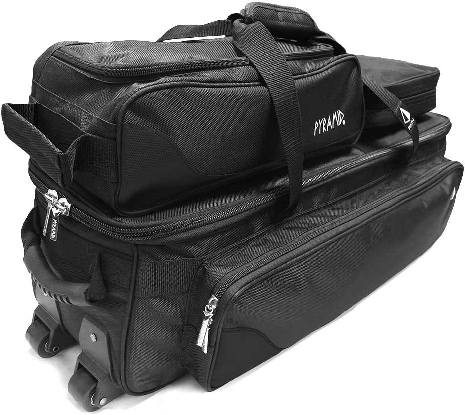 Pyramid Path Triple Tote Roller Plus Bowling Bag with Detachable Shoe Bag (Fits US Mens Size 15), Accessory and Side Pocket, Lightweight Travel Design