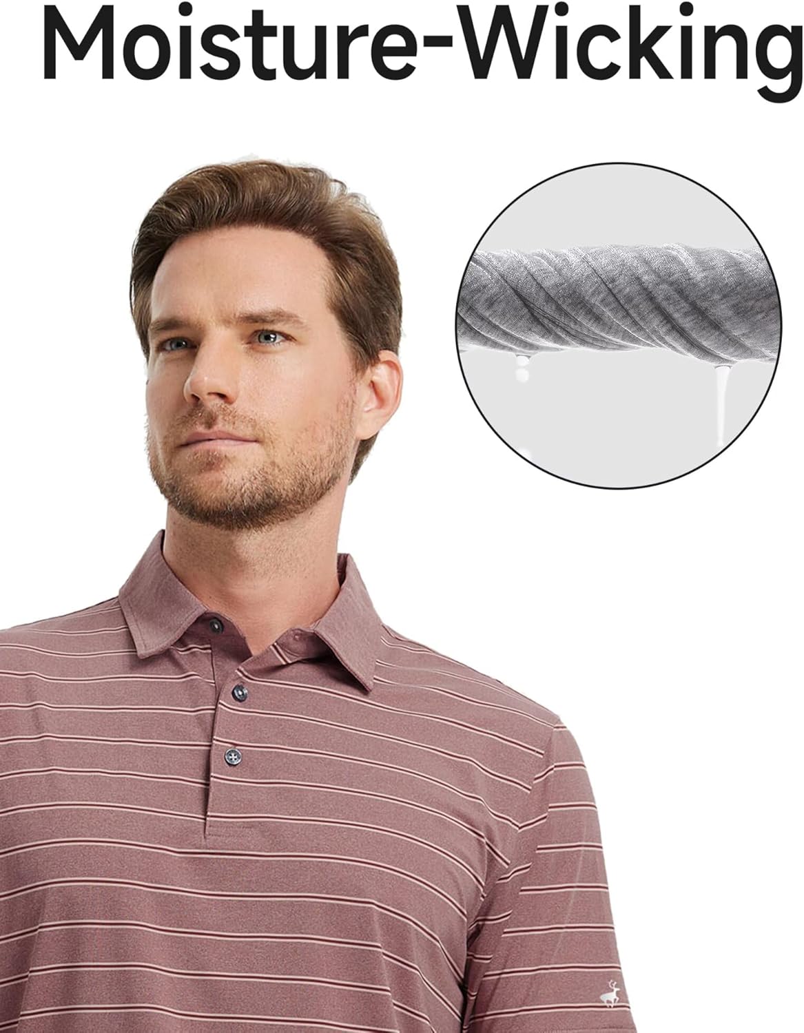 Rouen Polo Shirts for Men Dry Fit Performance Heather Stripe Golf Polo Moisture Wicking Lightweight Breathable Golf Shirts