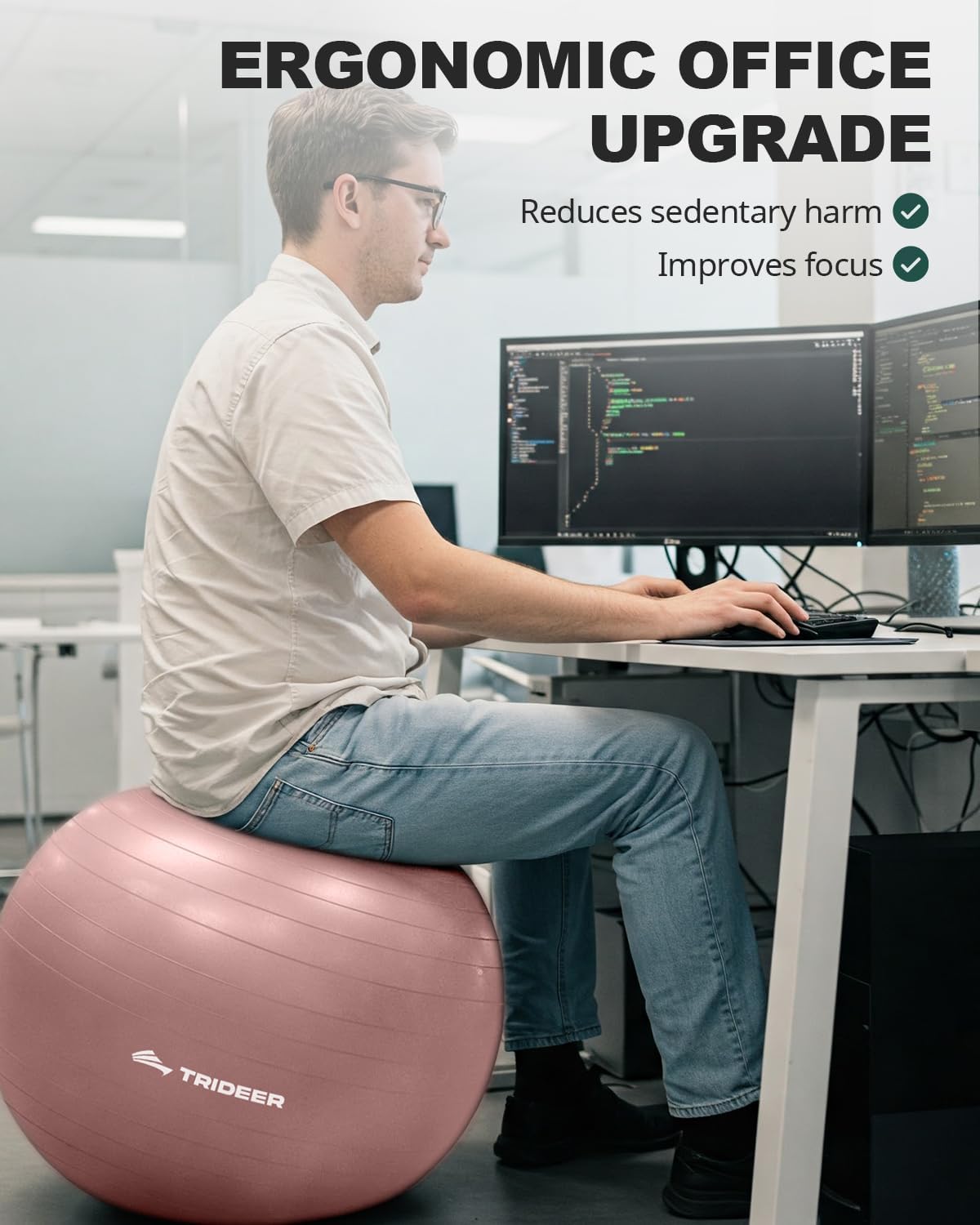 Trideer Yoga Ball – Anti-Burst Exercise Ball for Pregnancy, Office, Birthing, Stretching & Core Workout – Home Gym & Therapy