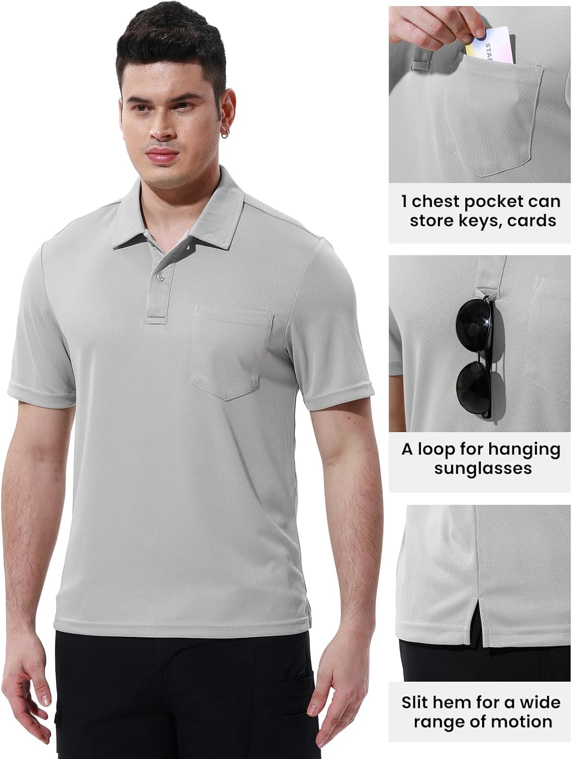 TBMPOY Men's Polo Shirts with Pocket Short Sleeve Quick Dry Casual Sports Outdoor Golf Shirt