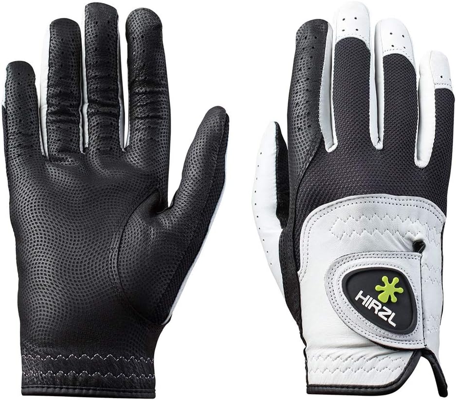 HIRZL Trust Control 2.0 Golf Glove, All Weather Mens Golf Glove, White/Black, Kangaroo Leather Palm, Cabretta Leather Backhand, Trusted by Pro’s, Sweat Free, Ultimate Grip