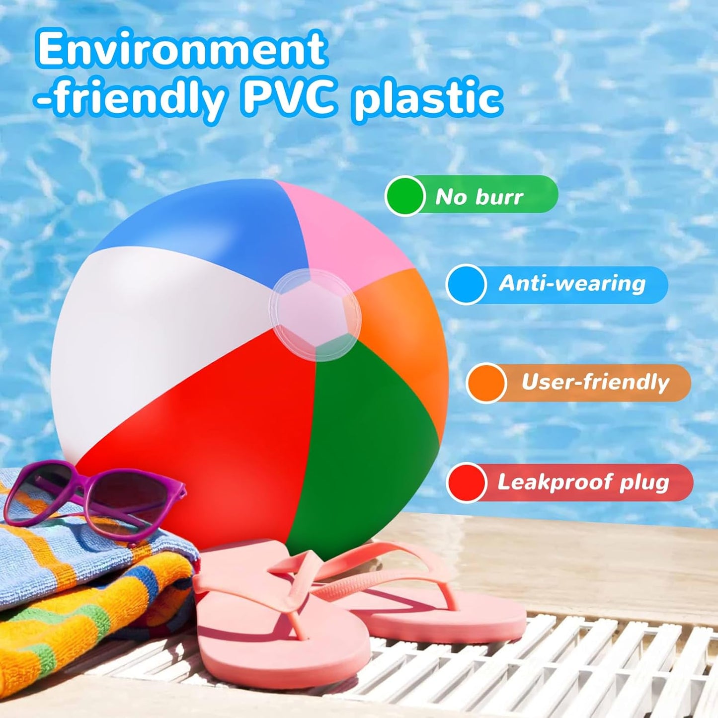 6 Packs 20” Beach Balls for Pool,Bulk Beach Balls for Kids,Beachball Party Favors,Large Beach Ball Toddler Pool Toys Set