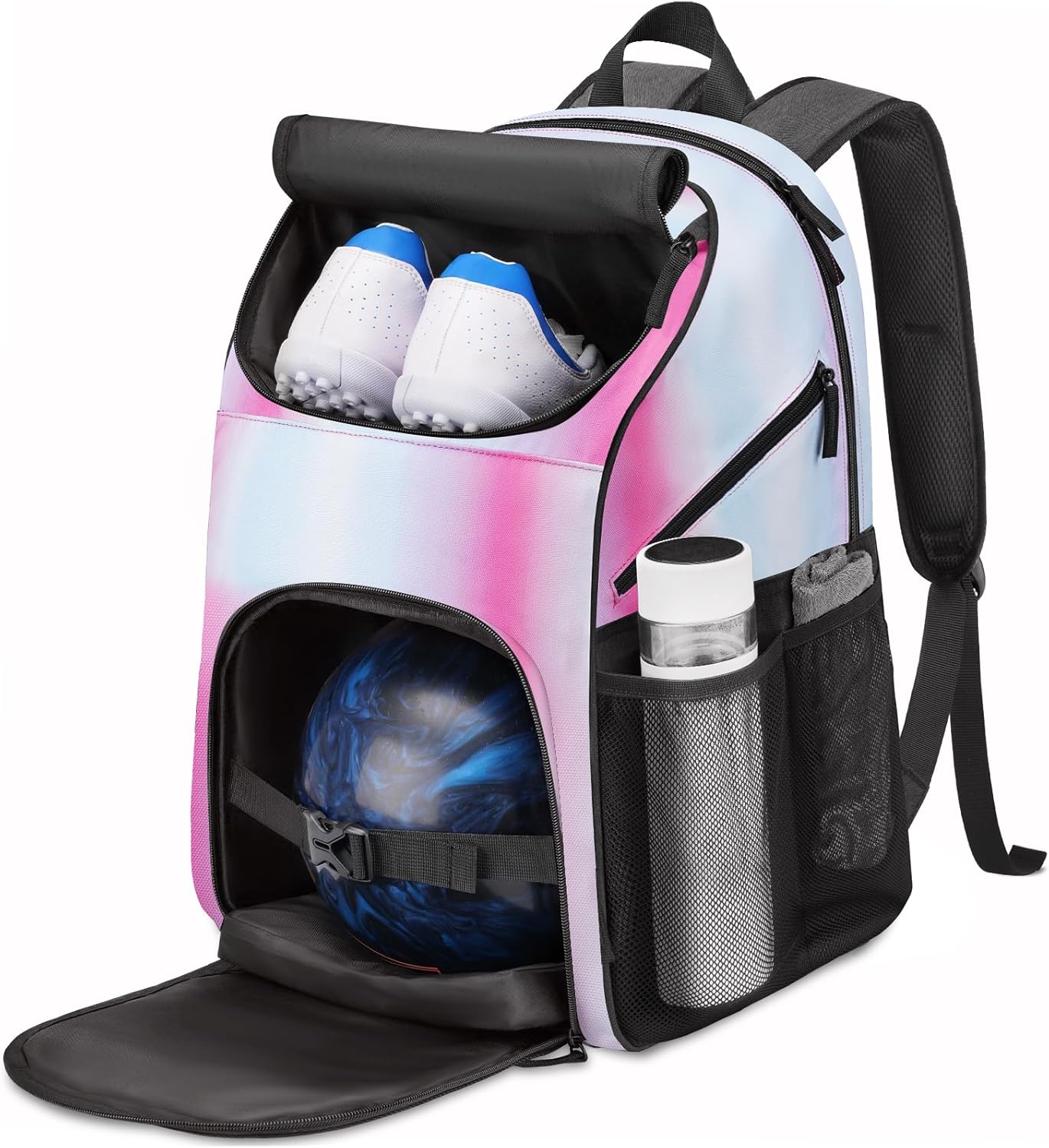 Bosynoy Bowling Backpack, Bowling Ball Bag Totes for Single Ball with Shoe Compartment & Foam Padded, Fits Shoes Up to US Mens Size 16, Grey
