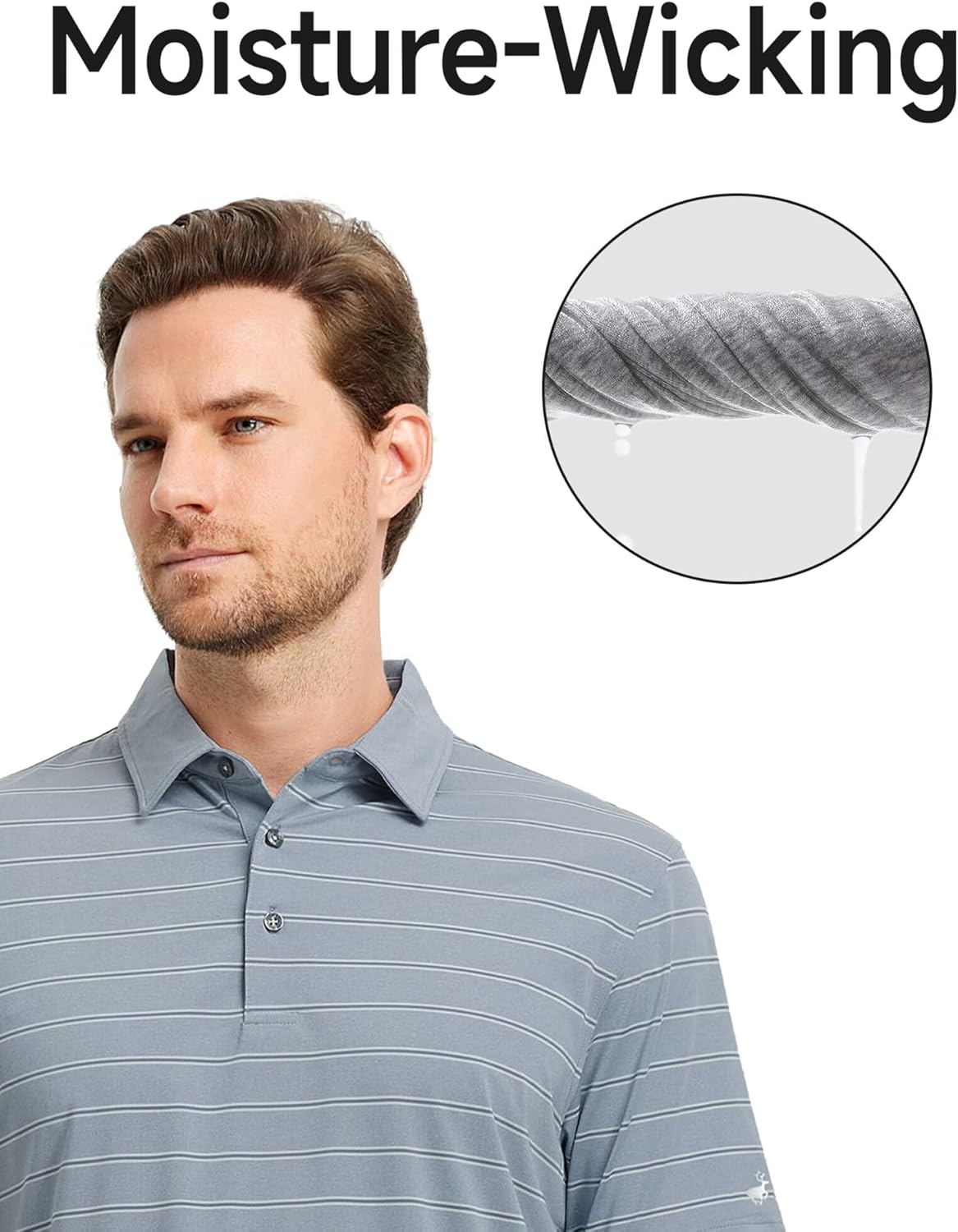 Rouen Polo Shirts for Men Dry Fit Performance Heather Stripe Golf Polo Moisture Wicking Lightweight Breathable Golf Shirts