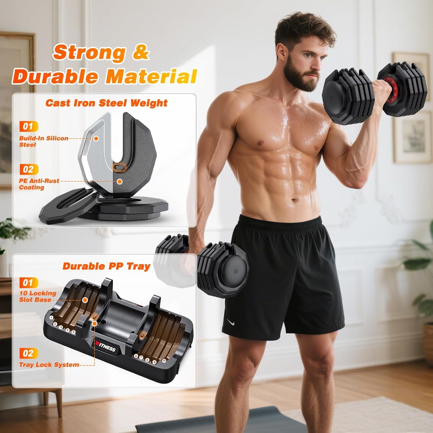 XDDIAS Adjustable Dumbbell Set of 2-25LB/55LB Set-1Sec Adjustable Dumbbell Weights-5 in 1 Free Weights Dumbbells Set with Effortless Tray/No-Slip Handle-Compact Size for Women/Men at Home Gym
