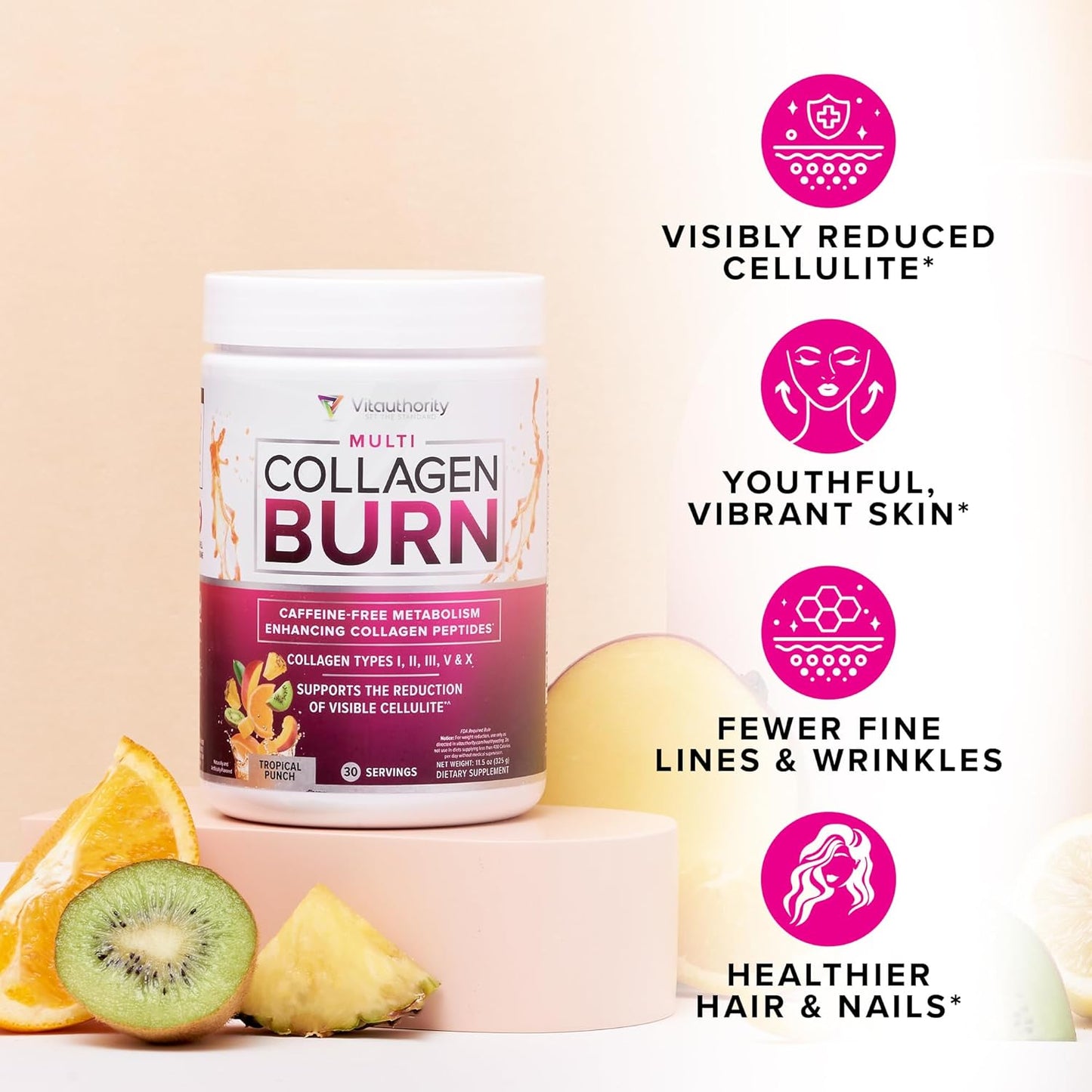 Hydrolyzed Collagen Powder for Weight Loss - Collagen Burn Ultimate Beauty Complex Multi Collagen Peptides Powder for Women with Types I II III V and X for Fat Burning Support - Unflavored