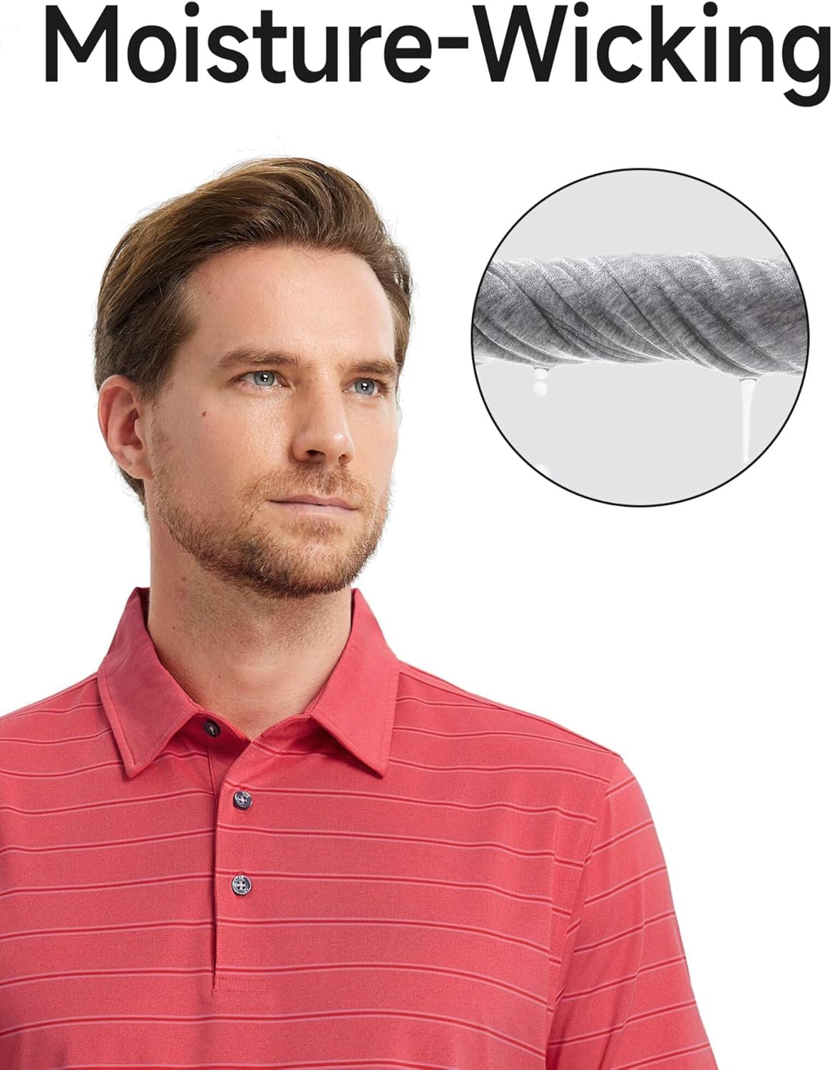 Rouen Polo Shirts for Men Dry Fit Performance Heather Stripe Golf Polo Moisture Wicking Lightweight Breathable Golf Shirts