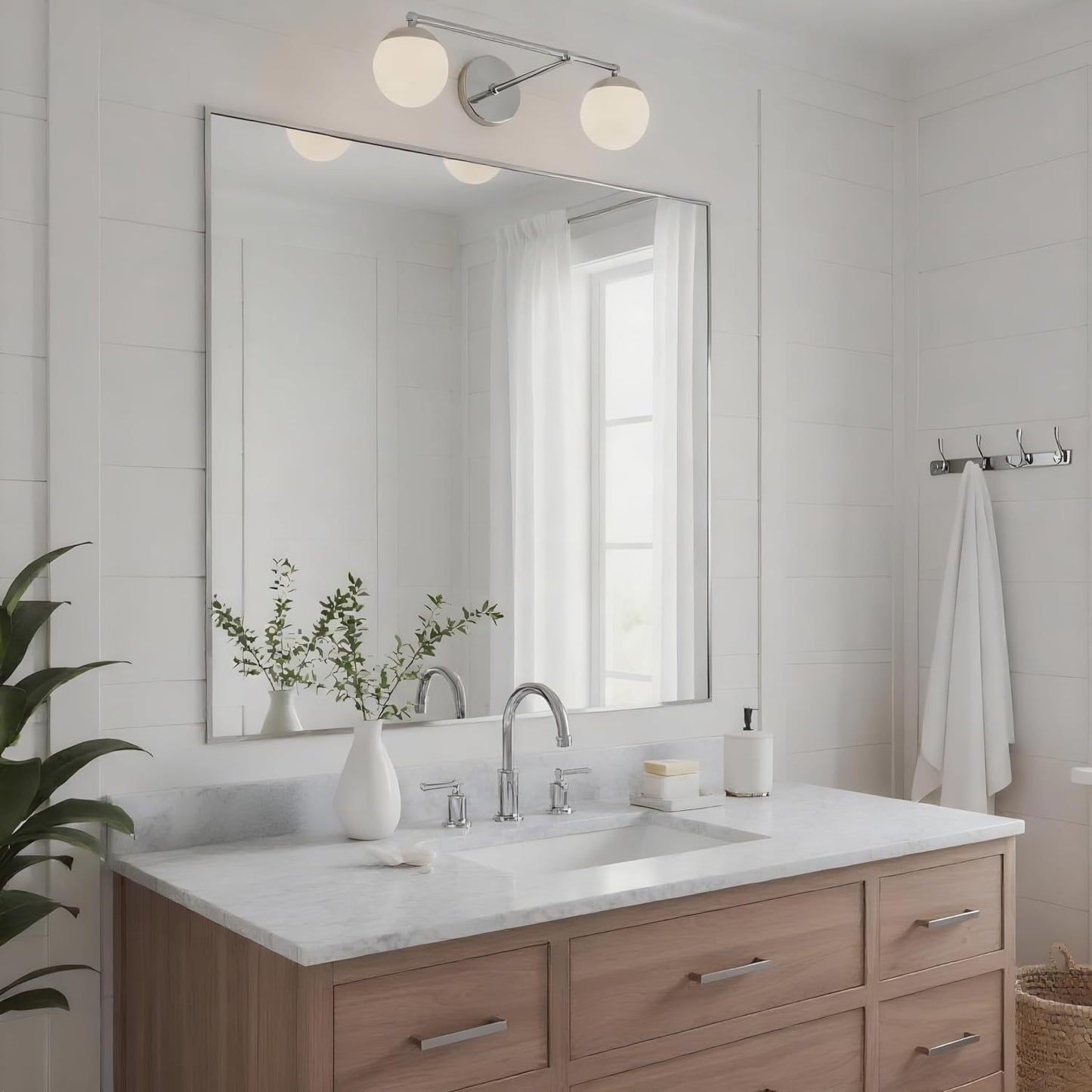 30x30 Inch Nickel Bathroom Mirror for Wall, Aluminum Frame Rectangle Rectangular Vanity Mirror, Modern Large for Bedroom, Living Room, Horizontal or Vertical