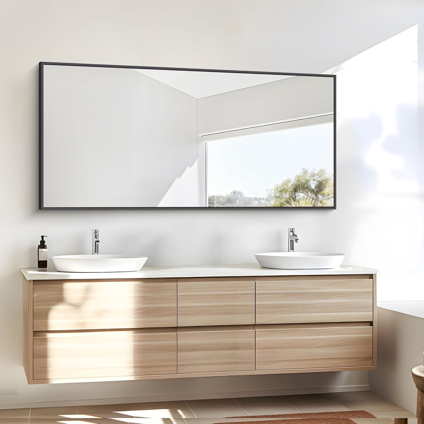 Bathroom Mirror,24x48 inch Wall Mirror for Bathroom Wall Mounted Black Rectangle Square Corner Mirrors, Black Bathroom Mirror for Living Room, Farmhouse, Bedroom Entryway, Horizontal/Vertical