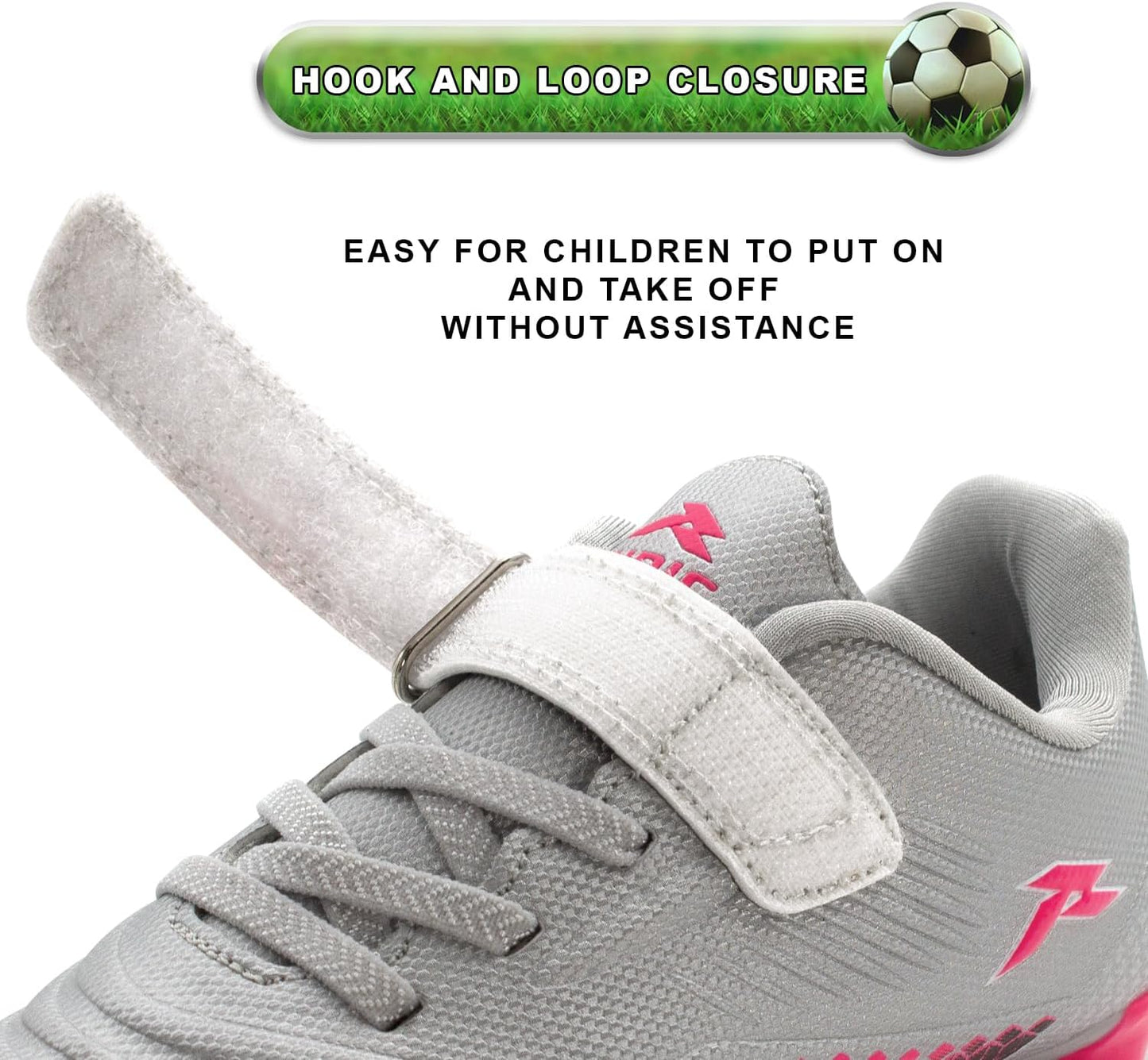 RUNIC Kids Soccer Cleats for Boys and Girls - Small and Big Kid Athletic Outdoor Football Shoes - Firm Ground - Hook and Loop Closure - Black/Gold