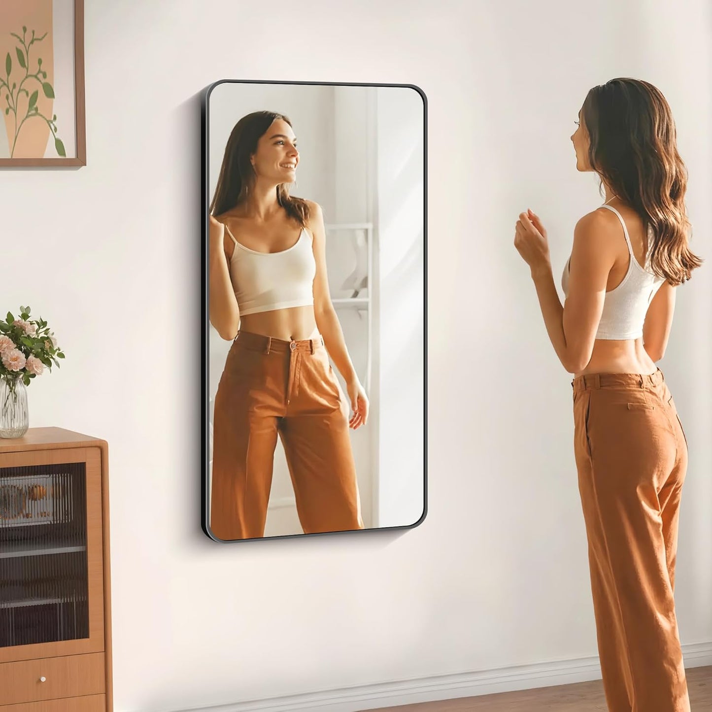 24" x 48"Bathroom Mirror, Matte Black Wall Mirror with Metal Frame, Decorative Rectangular Vanity Mirror for Bedroom Bathroom Living Room Entryway (Horizontal/Vertical)