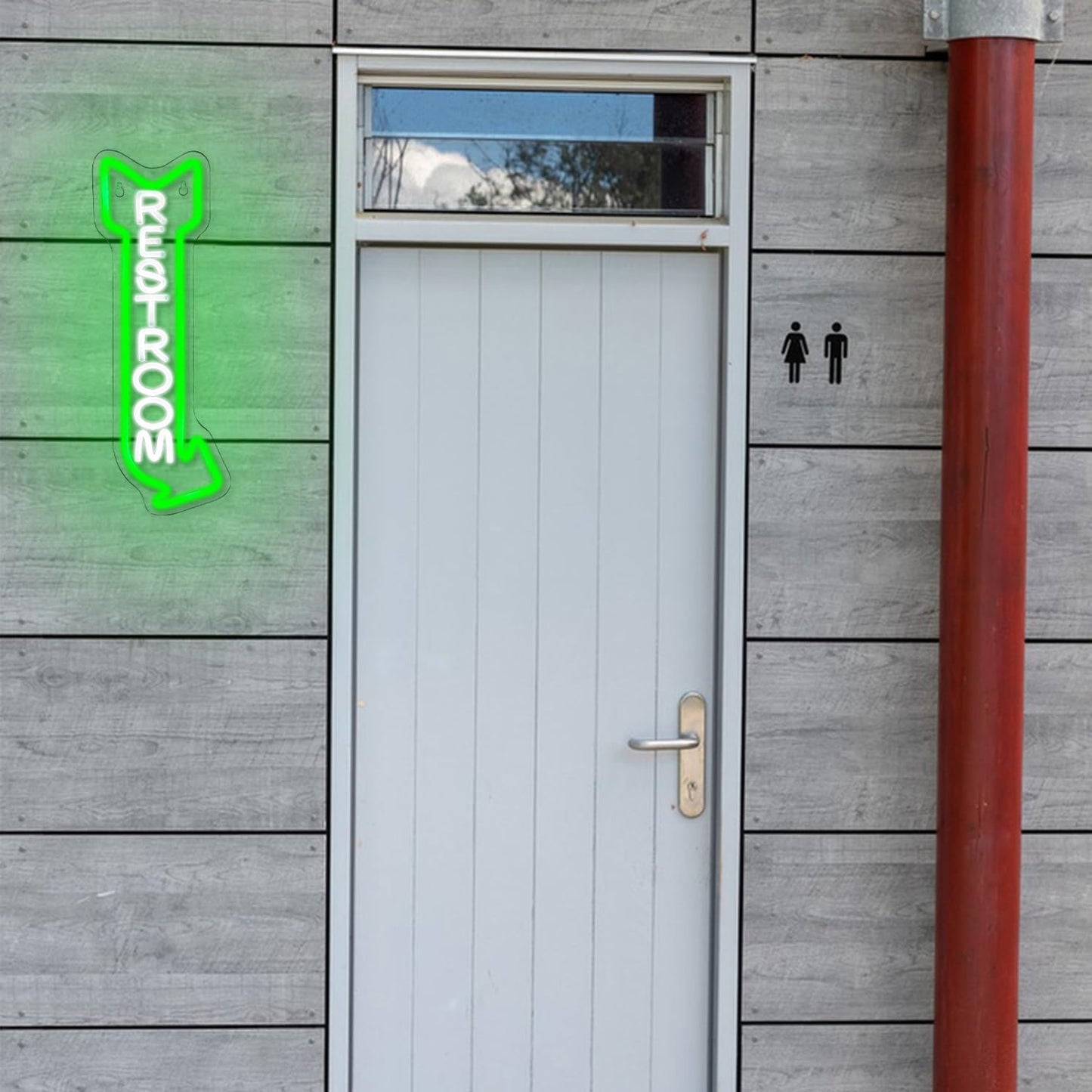 Restroom Neon Sign for Wall Decor Toilet Neon Light Arrow Led Neon Signs White Green LED Neon Lights Bathroom Led Sign for Restroom Hotel Bar(Right Arrow)