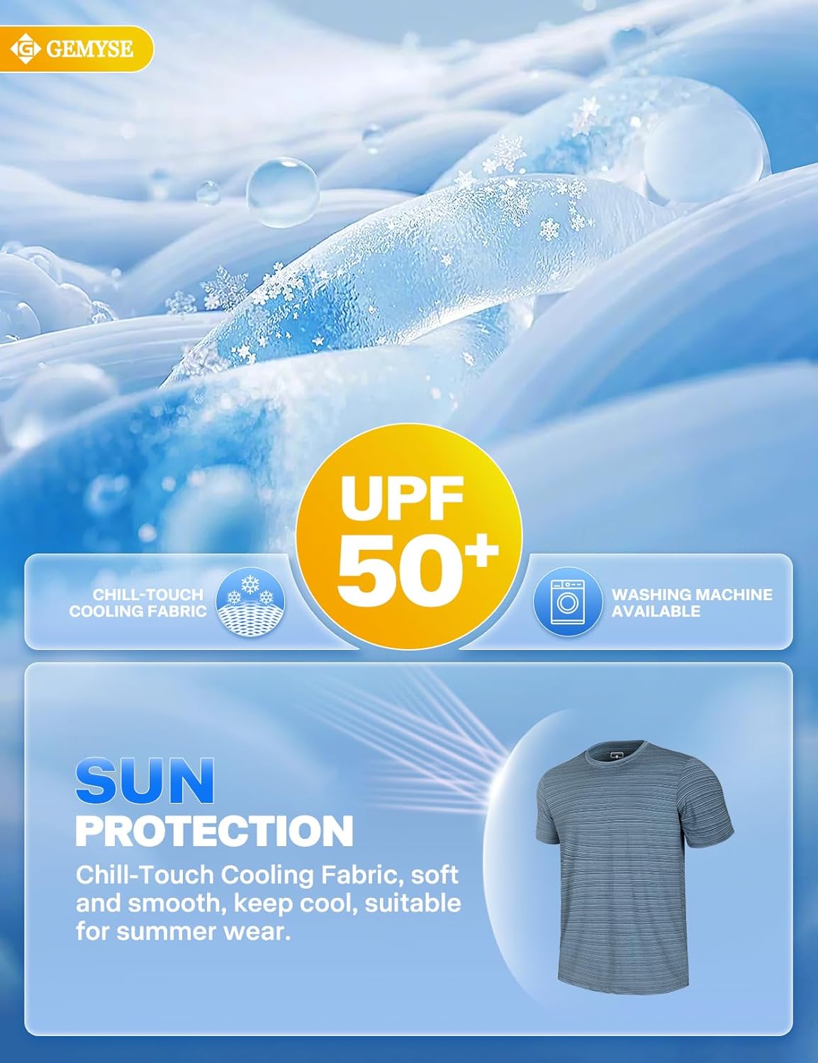 GEMYSE Men's Running Short Sleeve Shirt Sun Protection Quick Dry Moisture Wicking T-Shirts UPF 50+ for Workout