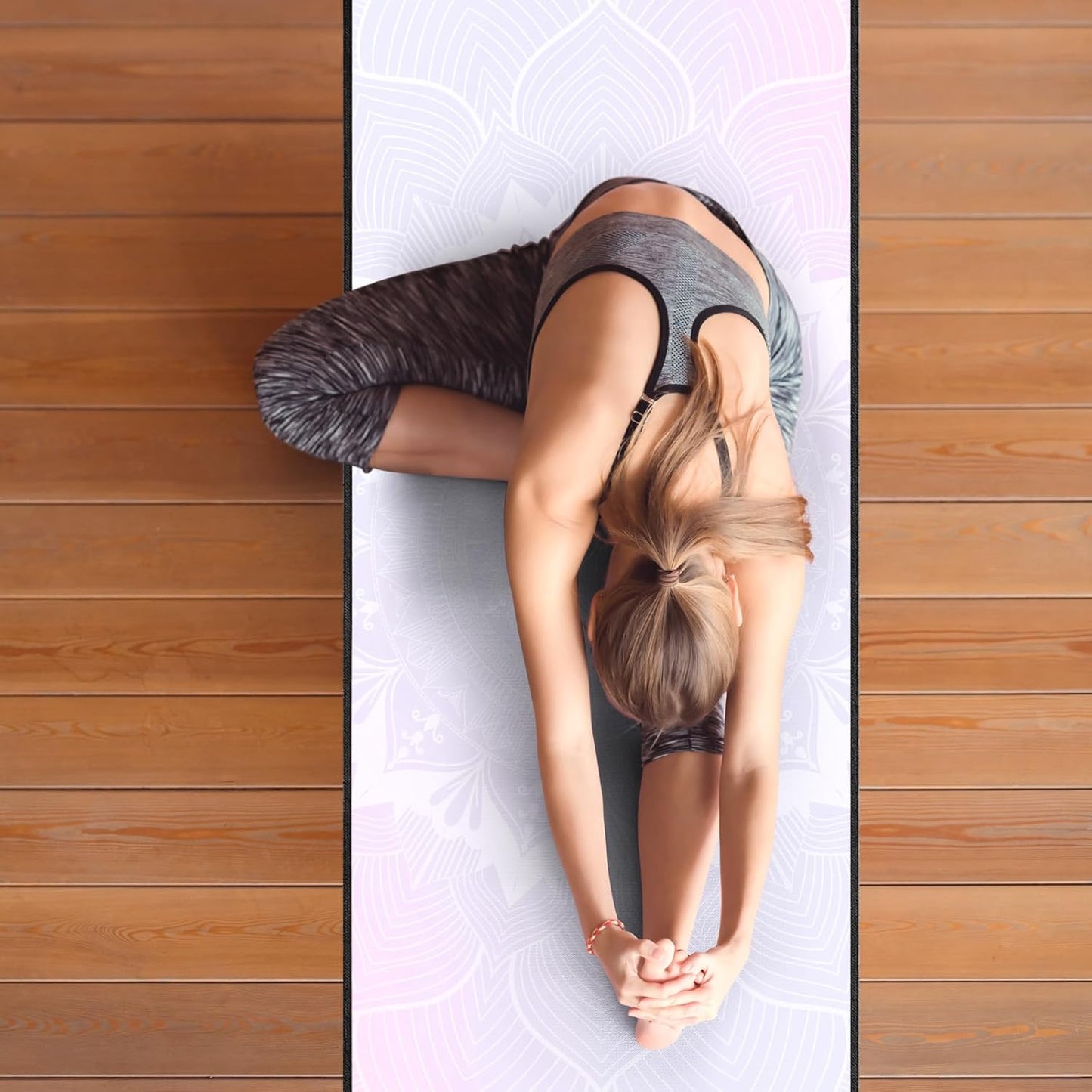 QiyI Yoga Mat Towel with Corner Pockets, Non Slip Sweat Absorbent Hot Yoga Towels, Soft Yoga Blankets with Travel Bag, Skidless Mat Cover for Workout, Gym, Fitness - 70"x26", Purple Mandala