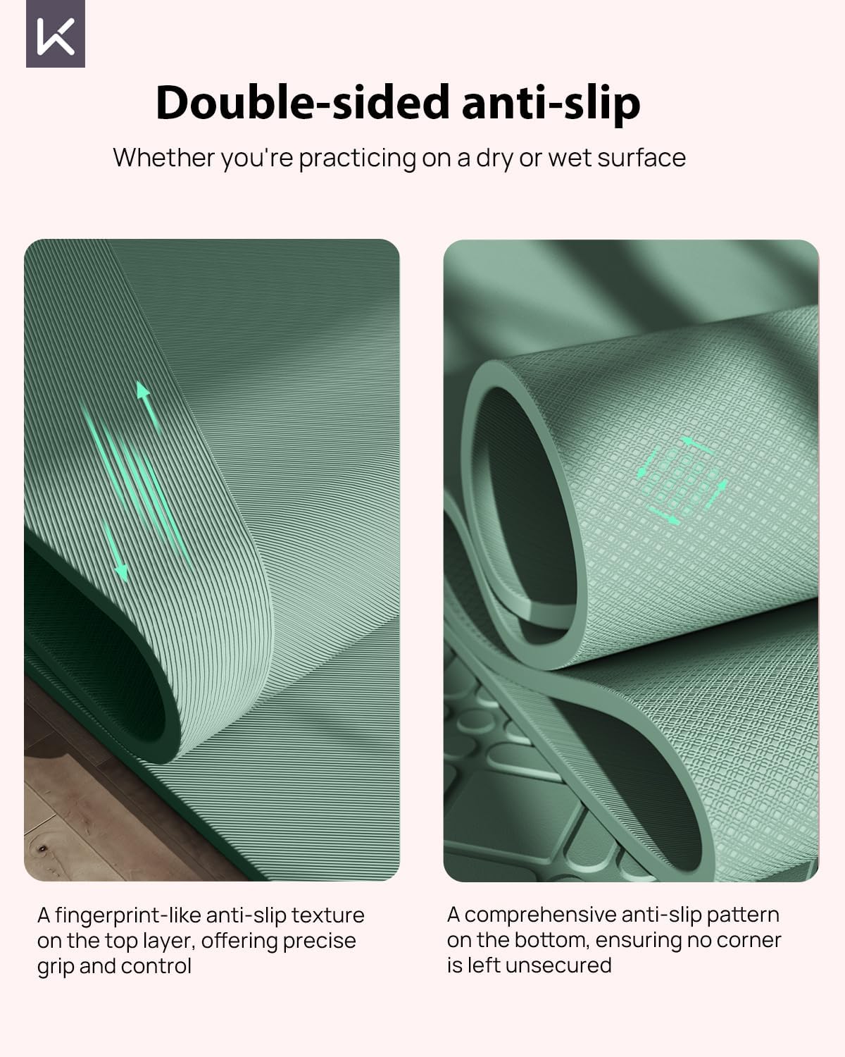 KEEP Yoga Mat, 32" Extra Wide Exercise Mat with Strap for Men and Women, 7mm Thick Double-Sided Non-Slip Eco-friendly Yoga Mat for Pilates, Workout and Fitness