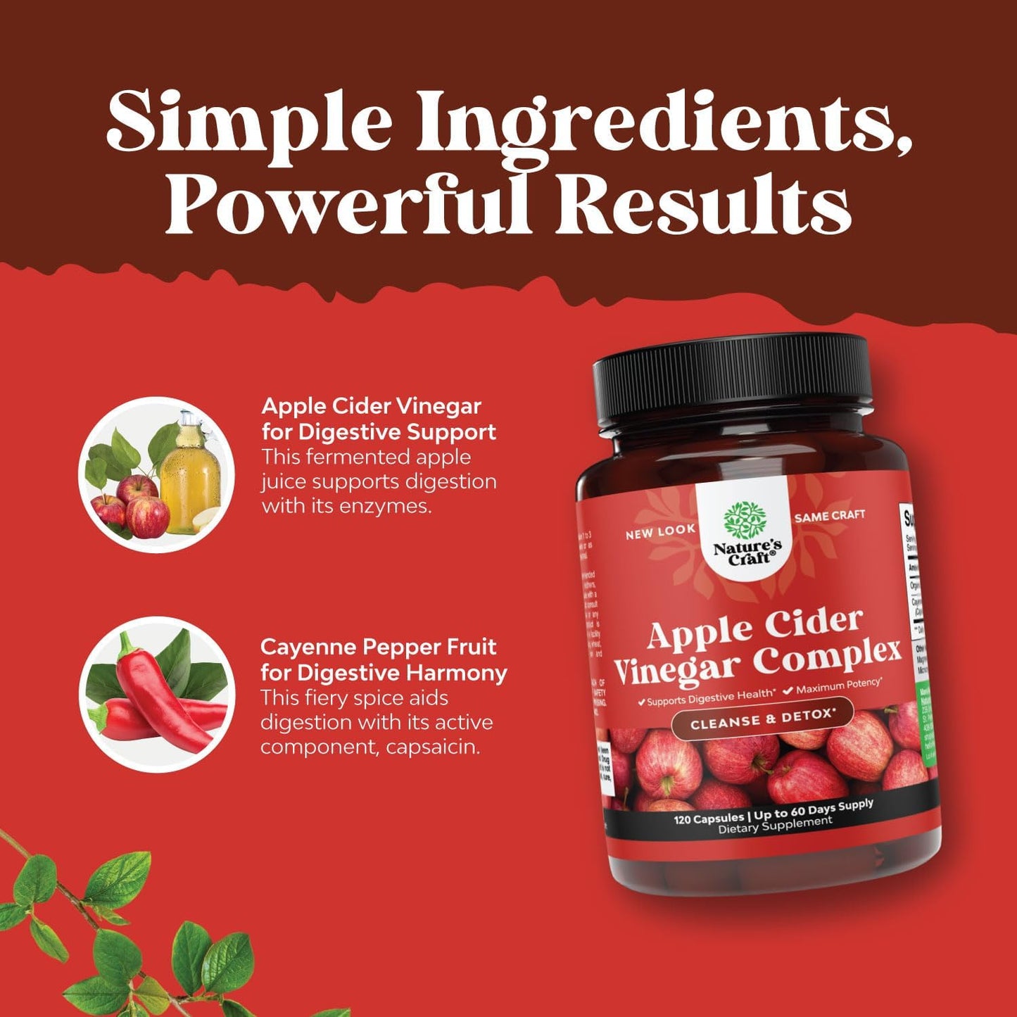 Cleansing Apple Cider Vinegar Capsules - ACV Cleanse and Detox Pills for Gut Digestive Health with Slimming Cayenne Extra Strength Full Body (60 Servings)