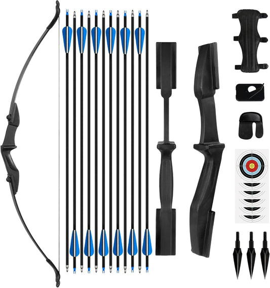 Recurve Bow and Arrow Set，Detachable Archery Adult Bow Left and Right Hands 40lbs /20lbs Suitable Adults/Youth/Beginners Outdoor Practicing