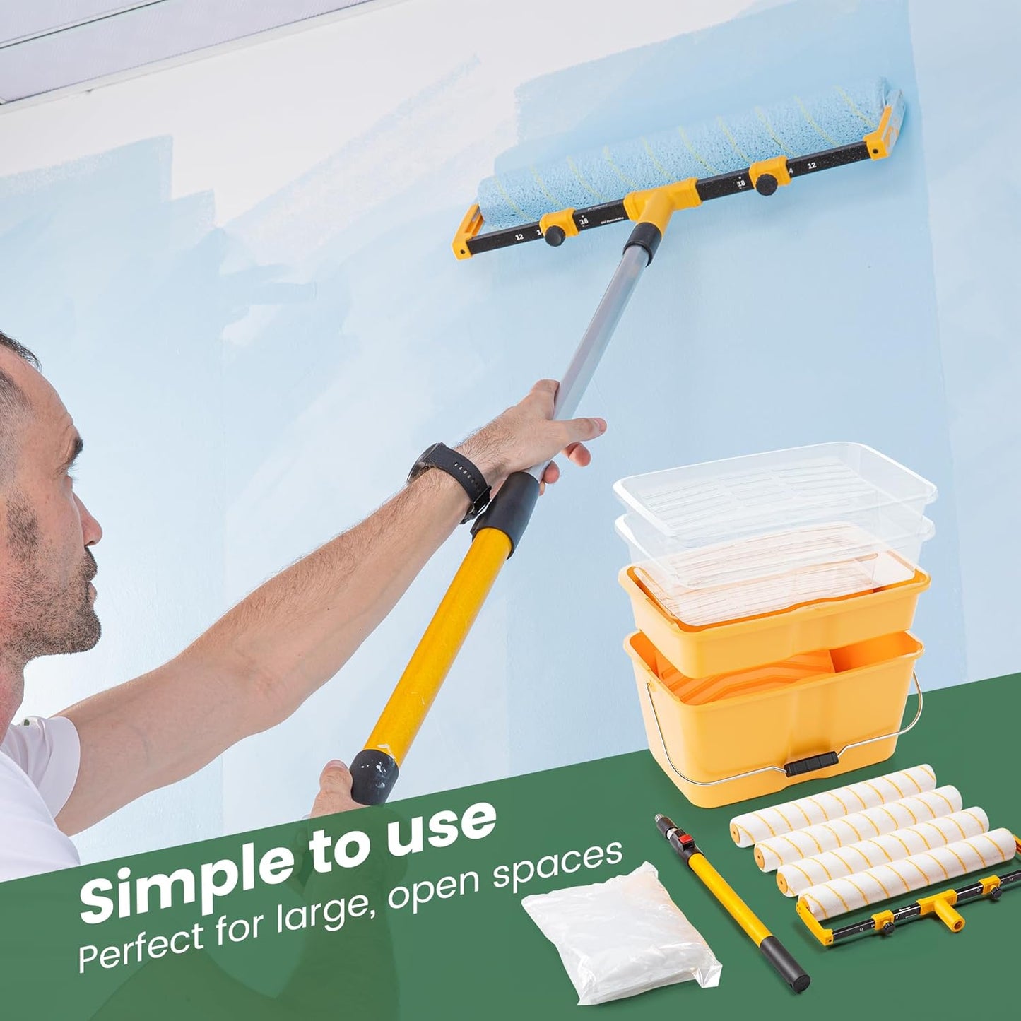 VOOMEY 13PC 18 Inch Paint Roller Kit,18"Paint Bucket and Paint Tray,Large Paint Roller Frame with 3.3 ft Extension Pole,Paint Tray Liner (Pack of 3),Ideal for Painting Large Areas
