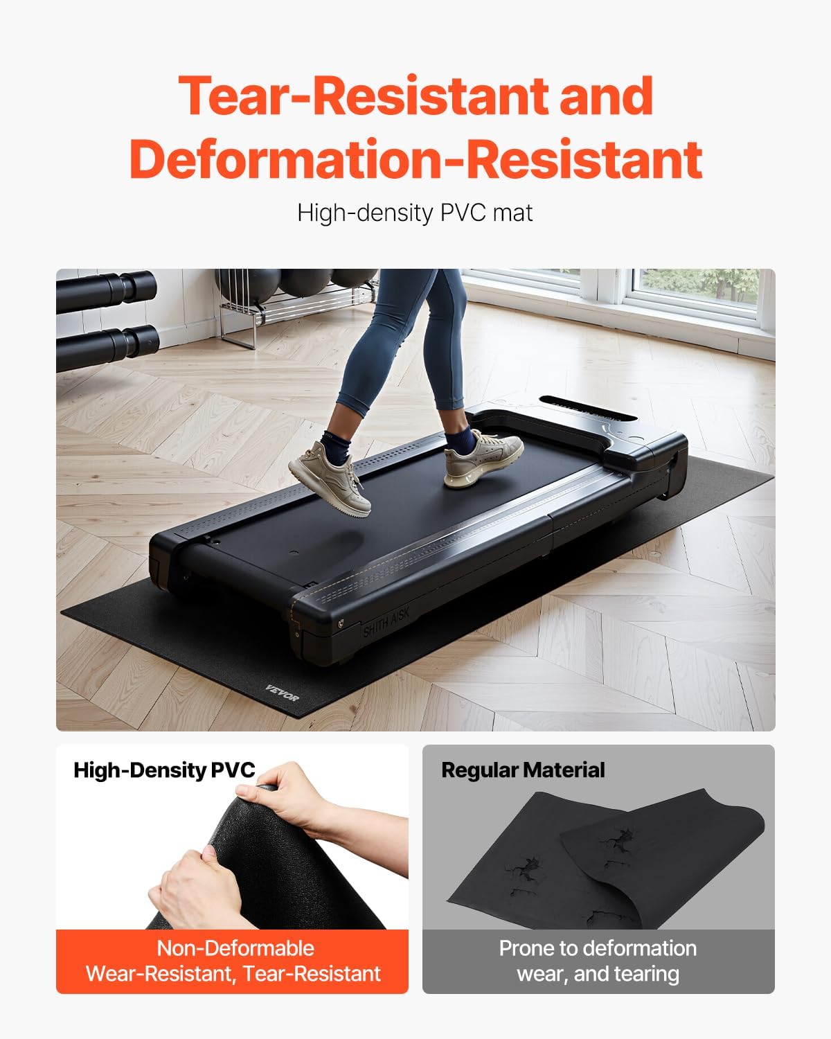 VEVOR Treadmill Mat for Carpet Floor, Exercise Equipment Mat for Treadmills, Stationary & Recumbent Bikes, High Density PVC Floor Protector Gym Mats, Waterproof and Non-Slip for Home Gym