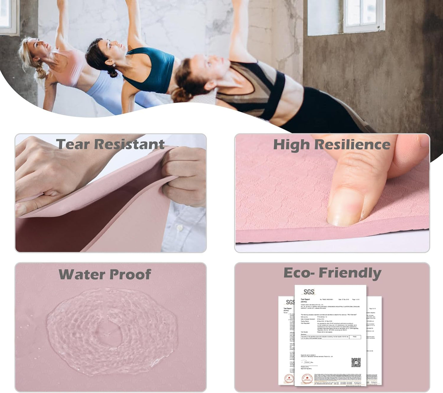 Yoga Mat Non Slip, Pilates Fitness Mats, Eco Friendly, Anti-Tear 1/4" Thick Yoga Mats for Women, Exercise Mats for Home Workout with Carrying Sling and Storage Bag