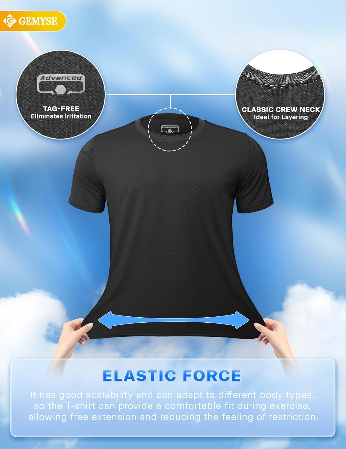 GEMYSE Men's Running Short Sleeve Shirt Sun Protection Quick Dry Moisture Wicking T-Shirts UPF 50+ for Workout