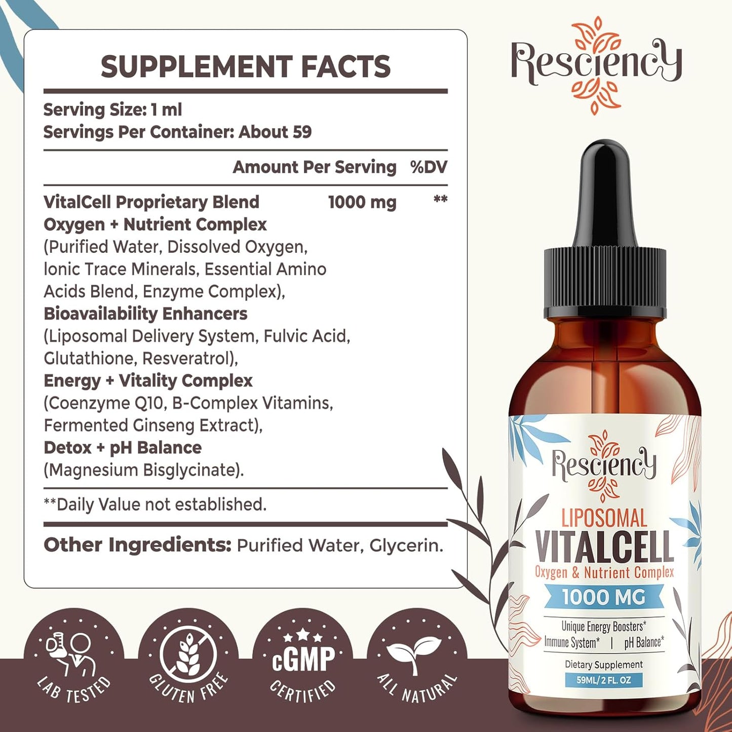 13-in-1 Liquid Oxygen & Nutrient Supplement for Energy, Altitude Support, Performance, Antioxidant, Immune, Fatigue & Detox, Liposomal for High Absorption, pH Balance, Organic, Gluten Free, 8 Fl Oz