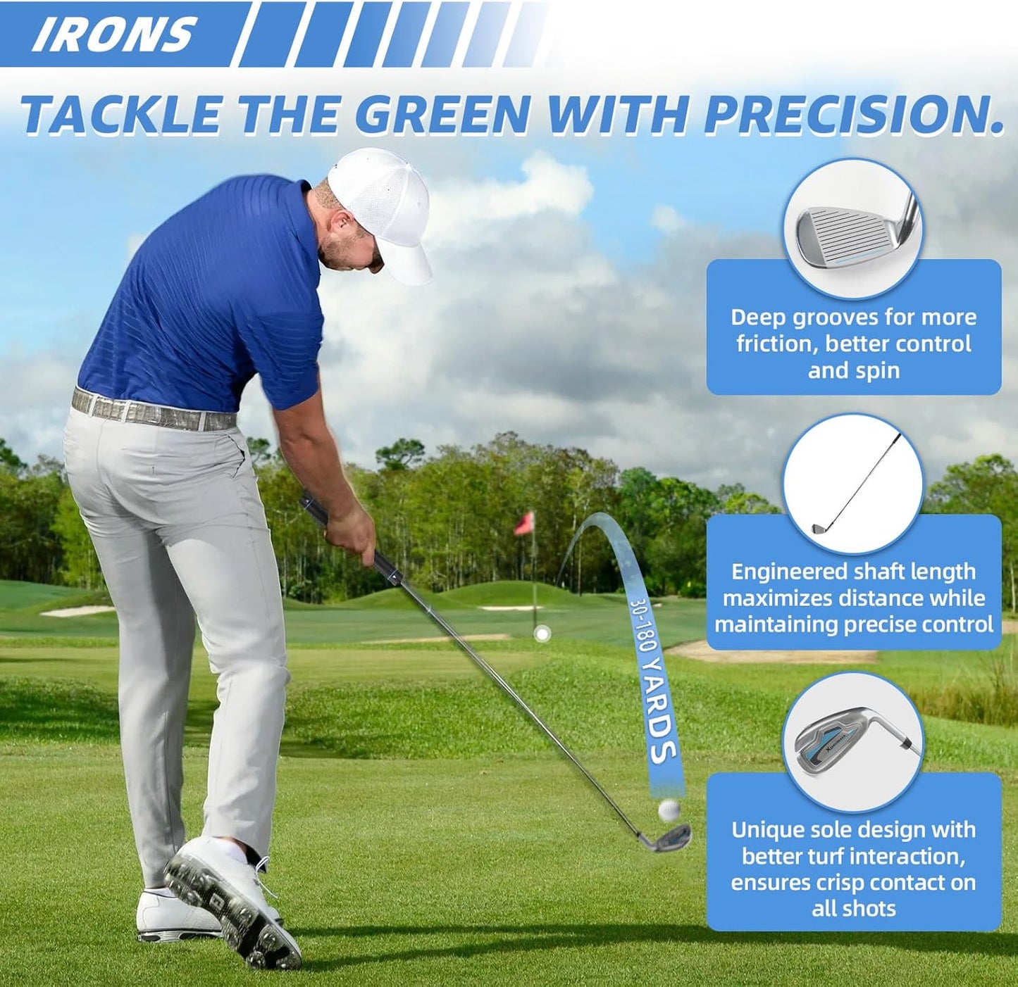 10 Pieces Complete Mens Womens Golf Clubs Set Right Hand for Men Women Includes Stand Bag with Rain Hood, 1#Driver 3#Wood #5 Hybrid,with 3 Head Covers, 6# 7# 8# 9# PW# Irons and Putter