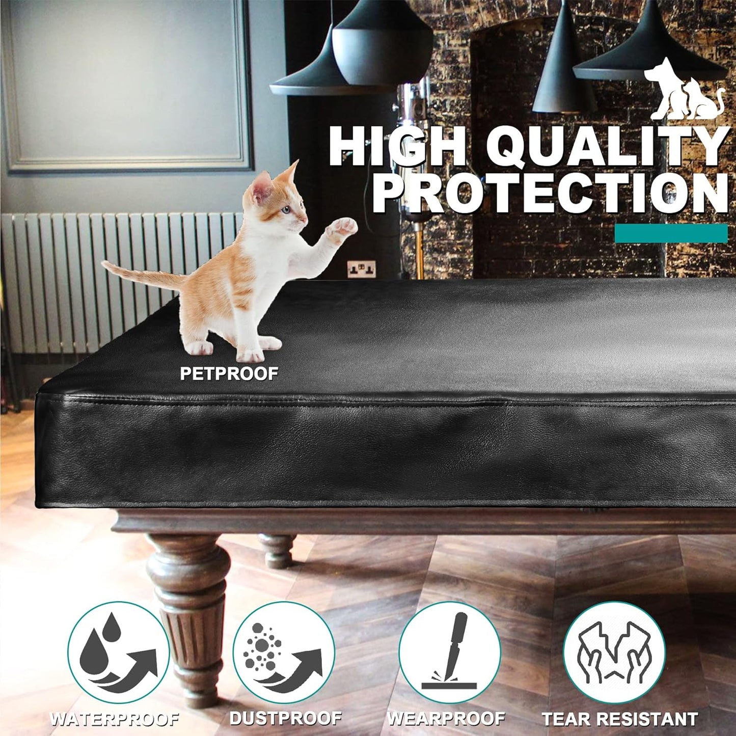 Heavy Duty Leatherette Billiard Pool Table Cover,Waterproof&Tearproof Cover for Pool Table,7/8/9 Foot Fitted