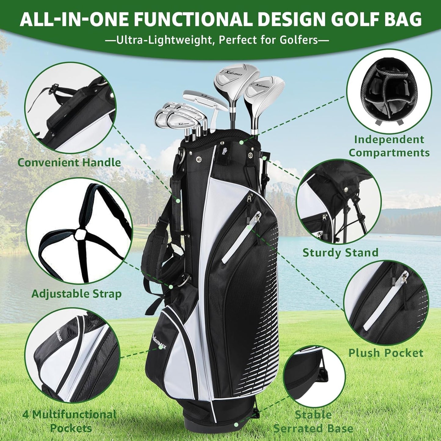 8 Pieces Complete Golf Club Set – Full Set with Bag, Fairway Wood, Hybrid, Irons, Putter – Lightweight, Beginner Friendly, Premium Quality, Distance & Accuracy, Easy to Use for Men & Women