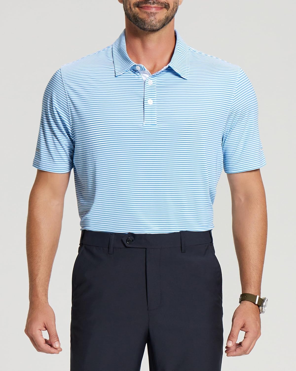 Golf Shirts for Men - Moisture Wicking Short Sleeve Performance Sport Casual Striped Collared Mens Polo Shirt