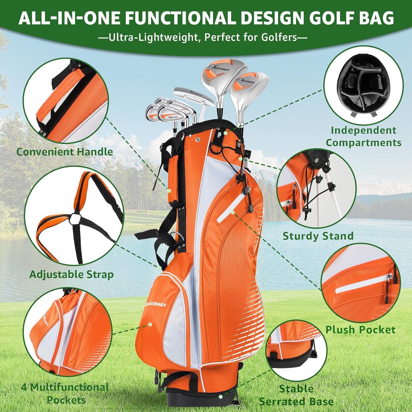 8 Pieces Complete Golf Club Set – Full Set with Bag, Fairway Wood, Hybrid, Irons, Putter – Lightweight, Beginner Friendly, Premium Quality, Distance & Accuracy, Easy to Use for Men & Women