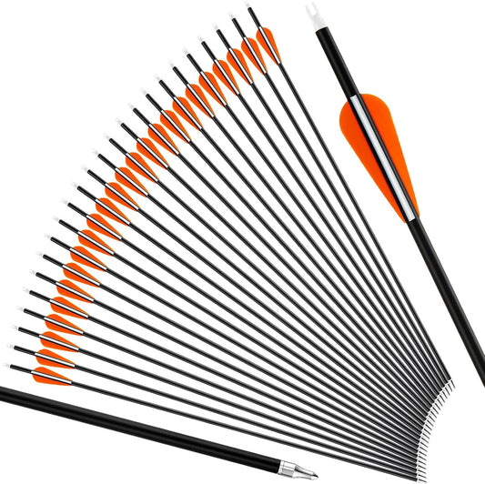 24 Pcs 31.5 Inch Arrows for Compound Bow Hunting Arrows Carbon Arrows with 3 Inch Plastic Arrow Feathers and Removable Tips 500-600 Spine Archery Target Arrows for Recurve Bow
