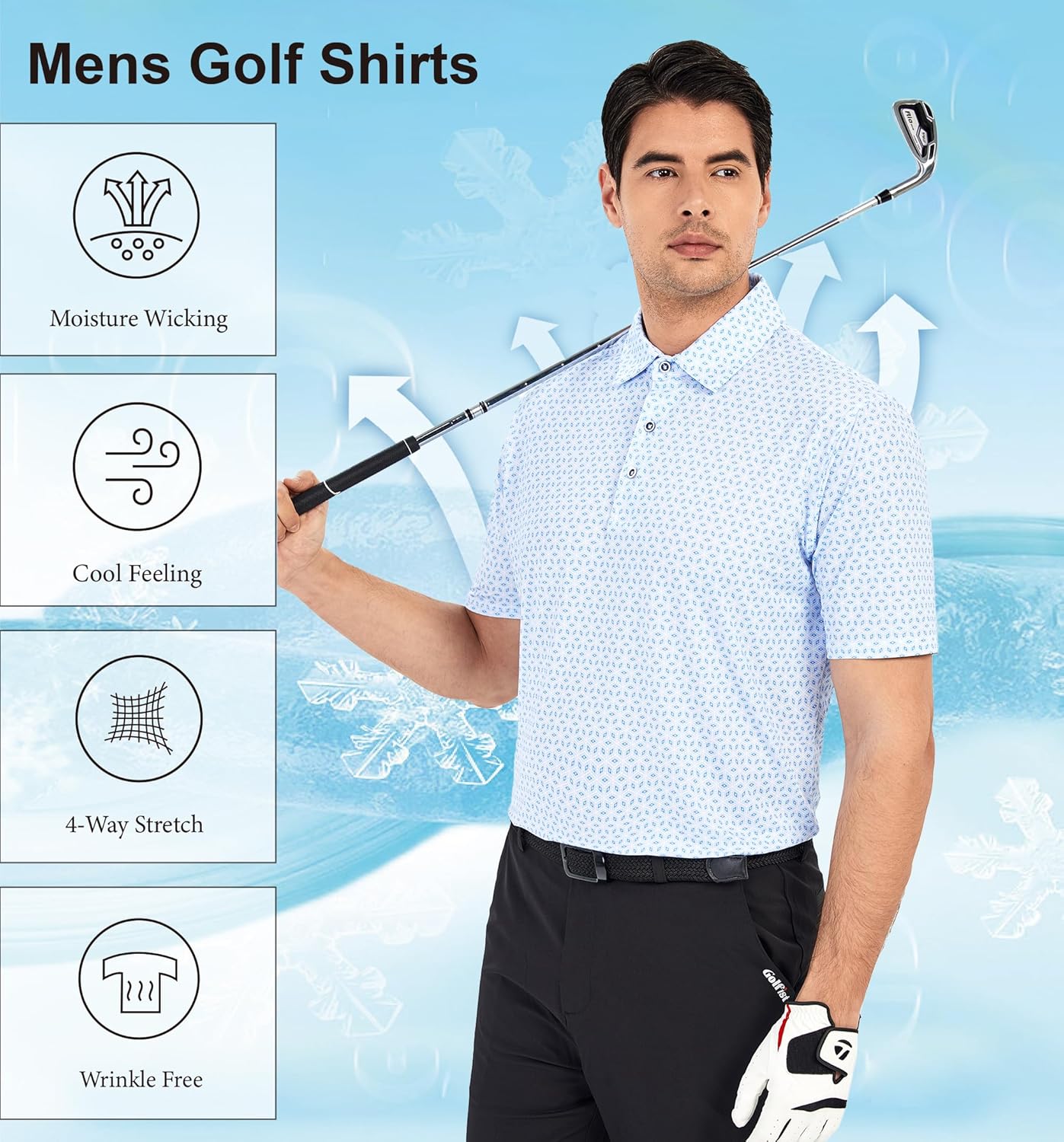WARHORSEE Golf Polo Shirts for Men Short Sleeve Wrinkle Free 4 Way Stretch Moisture Wicking Performance Collared Tshirts