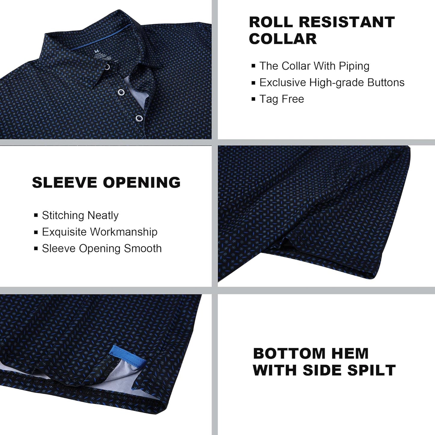 SAMERM Golf Shirts for Men Super Stretch Jacquard Dry Fit Golf Polo Moisture Wicking Short Sleeve Polo Shirts for Men