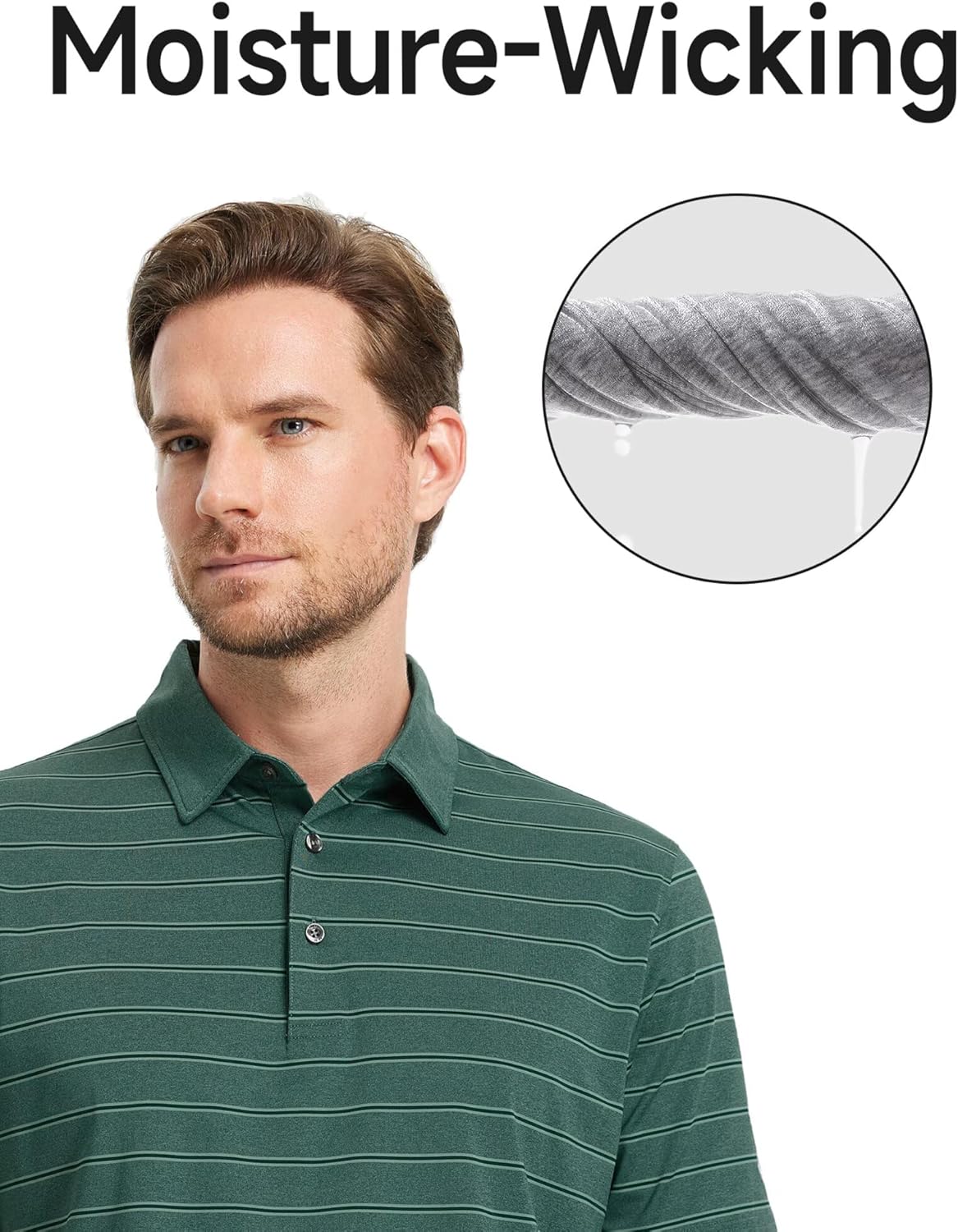 Rouen Polo Shirts for Men Dry Fit Performance Heather Stripe Golf Polo Moisture Wicking Lightweight Breathable Golf Shirts