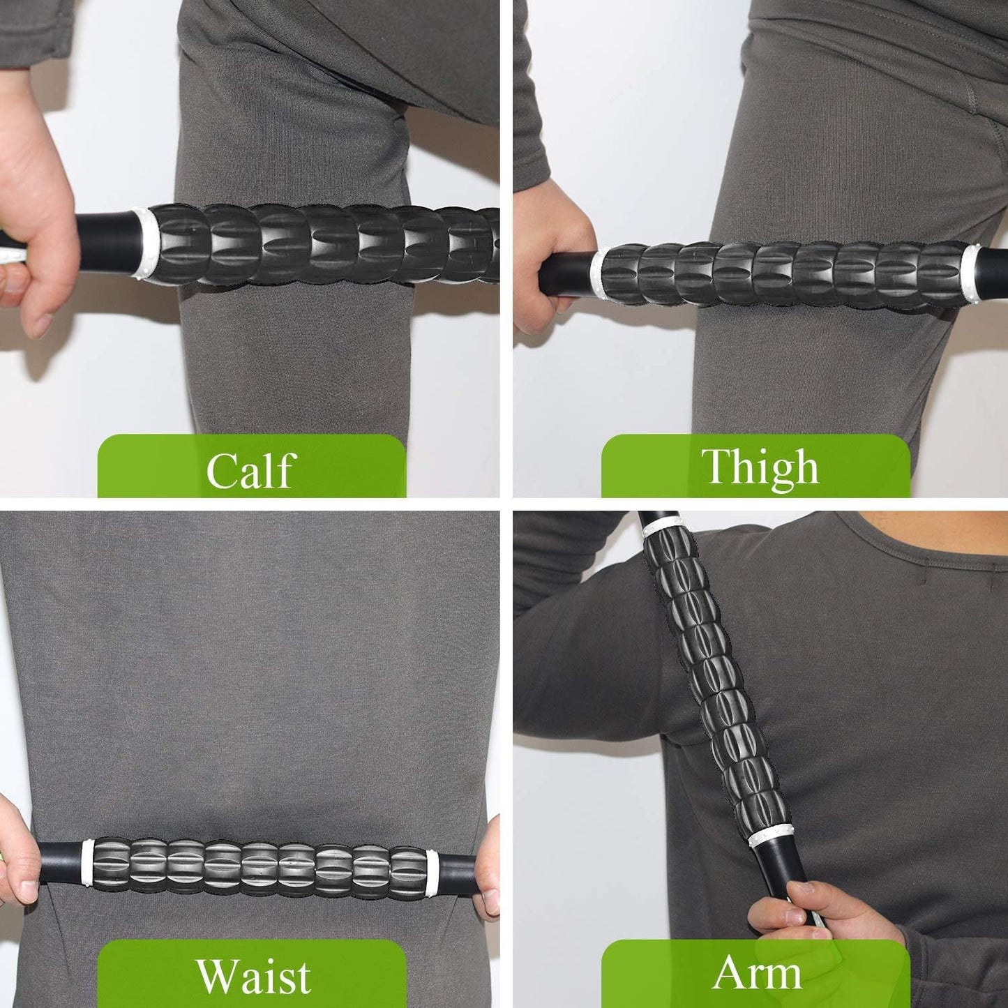 Muscle Roller Massage Roller Stick for Athletes, Help Reducing Muscle Soreness Cramping Tightness Leg Arms Back Calves Muscle Massager（Black White - 18 inch）
