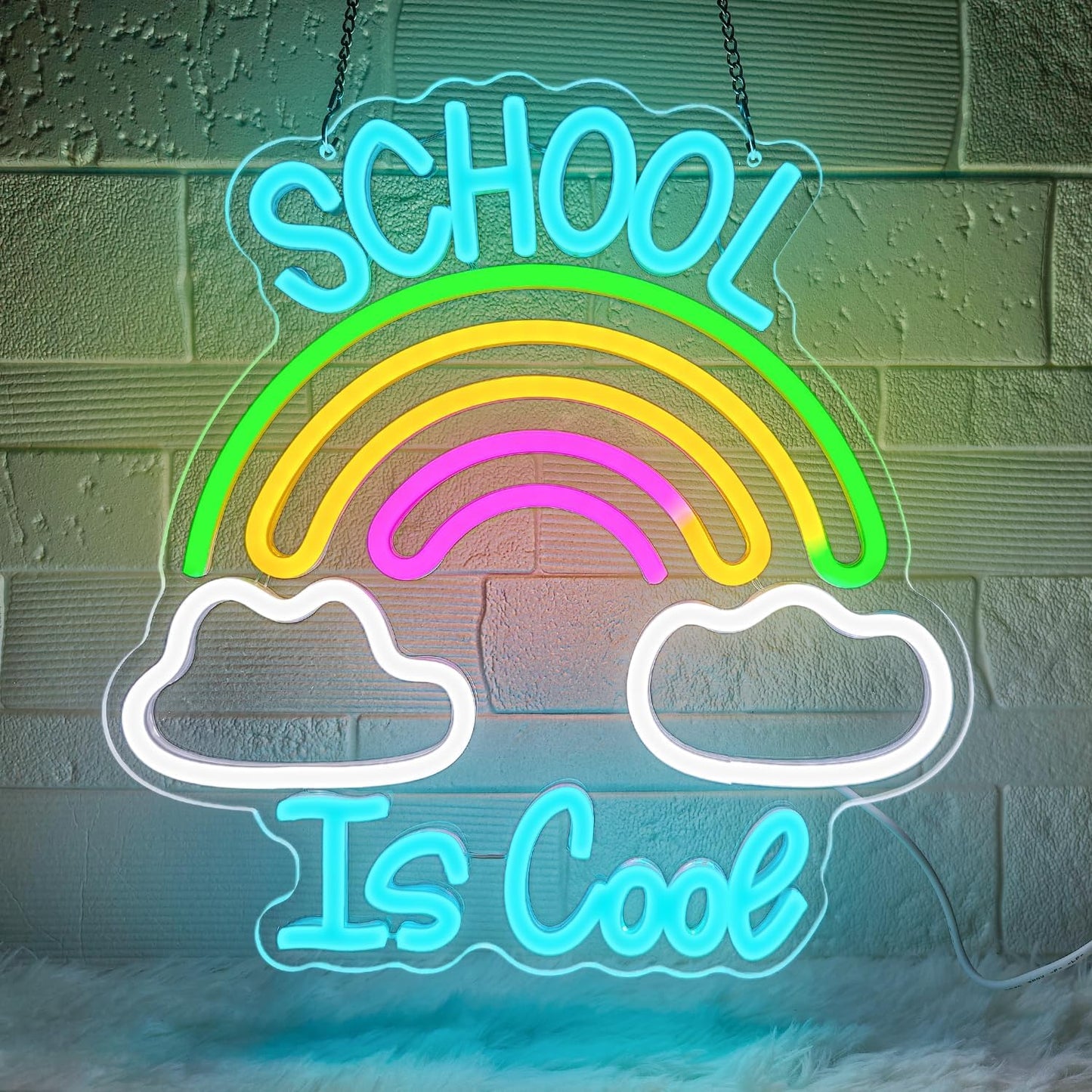 School is Cool Neon Sign,Classroom Neon Sign,Reading Rainbow Sign,USB Powered with Dimmable Switch,Neon Light Sign,Neon Signs for Wall Decor for Classroom,School Led Sign