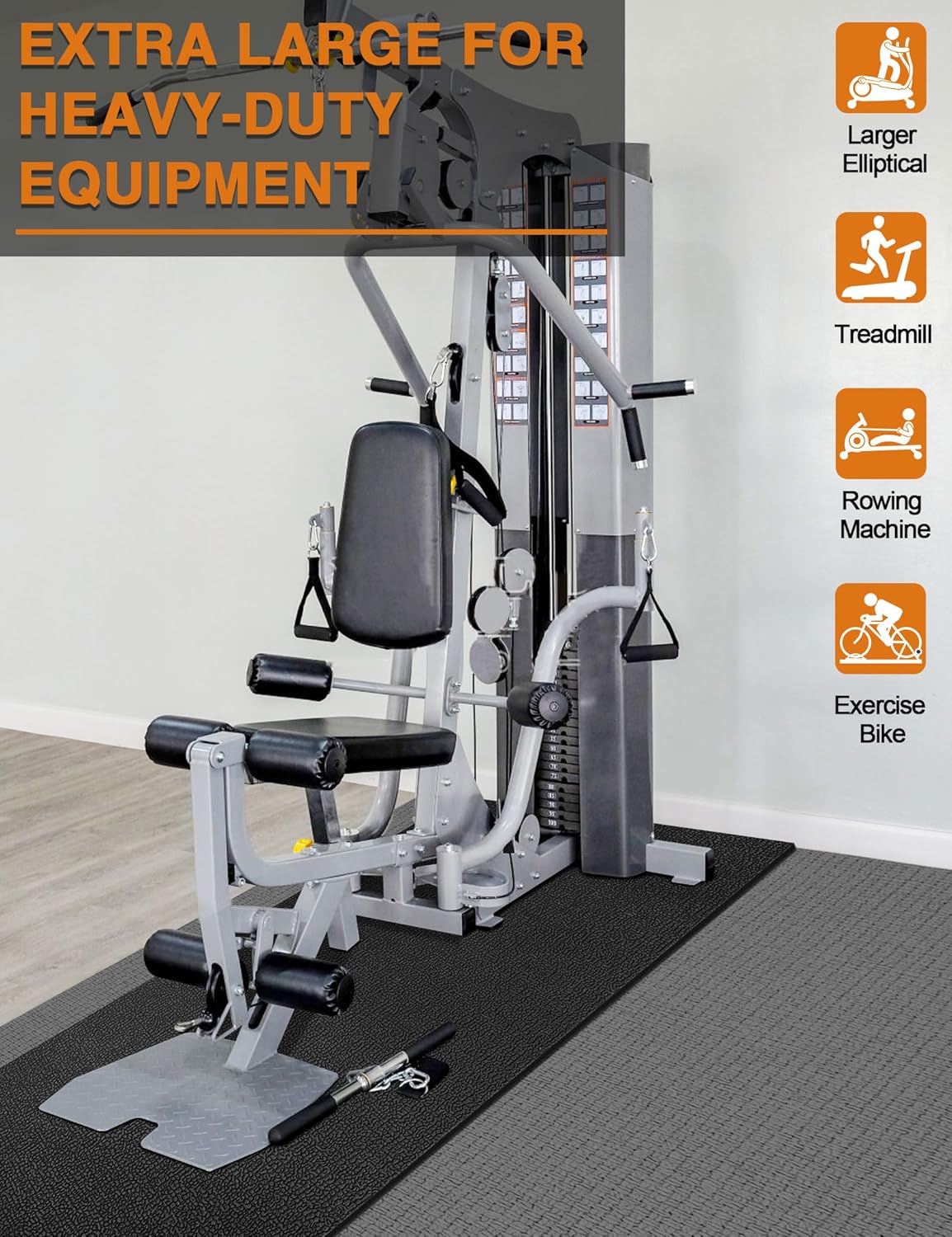 Treadmill Mat, 5'x2.5'/5.6'x2'/6.5'x3'/8'x3',6mm Thickness Exercise Equipment Mat for Carpet Hardwood Floors, Compatible with Walking Pad,Spin Bike,Elliptical Trainer,Rowing Machine