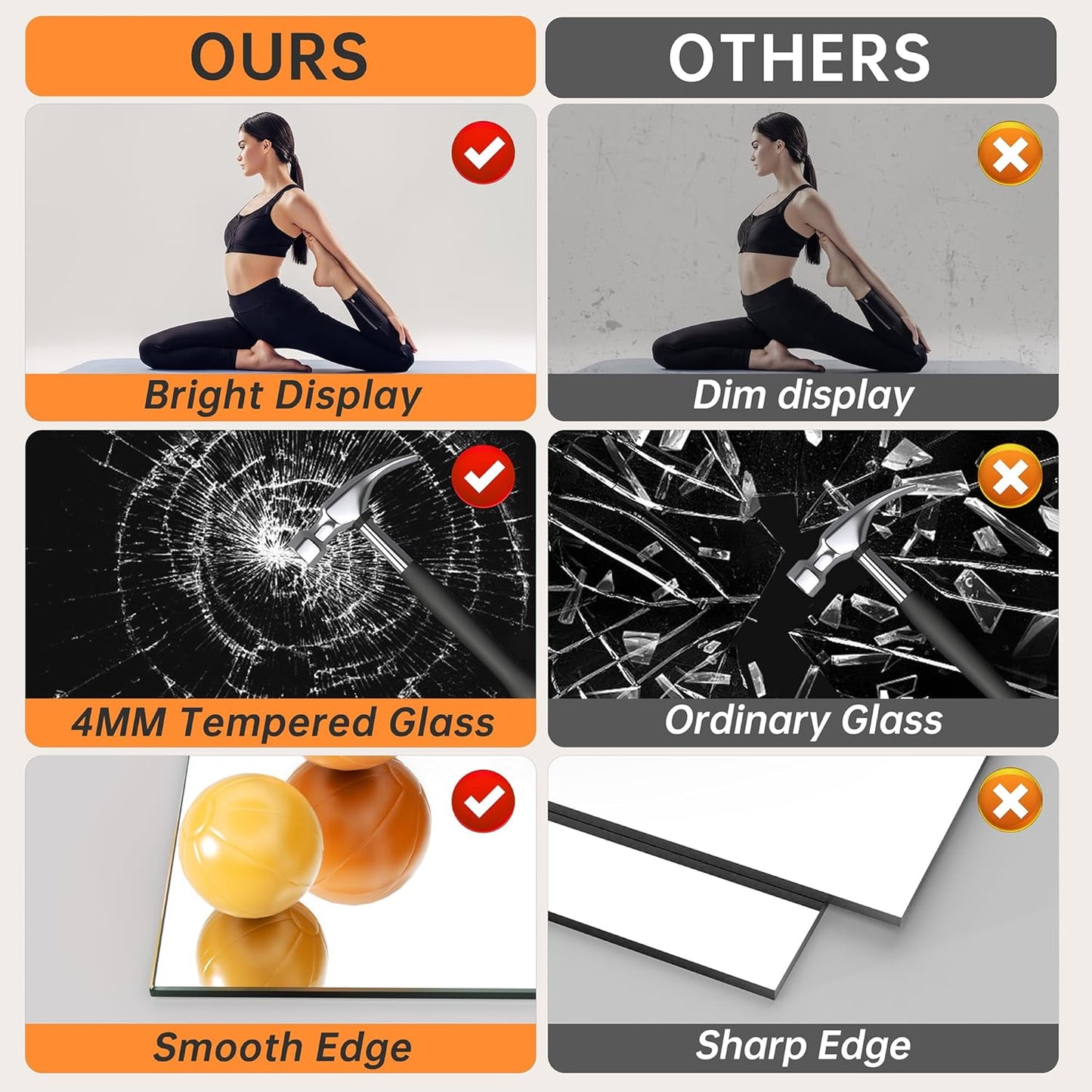 Hasipu 79''x35'' Home Gym Mirror Large Full Length Wall Mounted Full Body Mirror for Yoga Dance Fitness Exercise Studio Bedroom Garage, Frameless Tempered Glass Workout Mirrors Black Rectangular